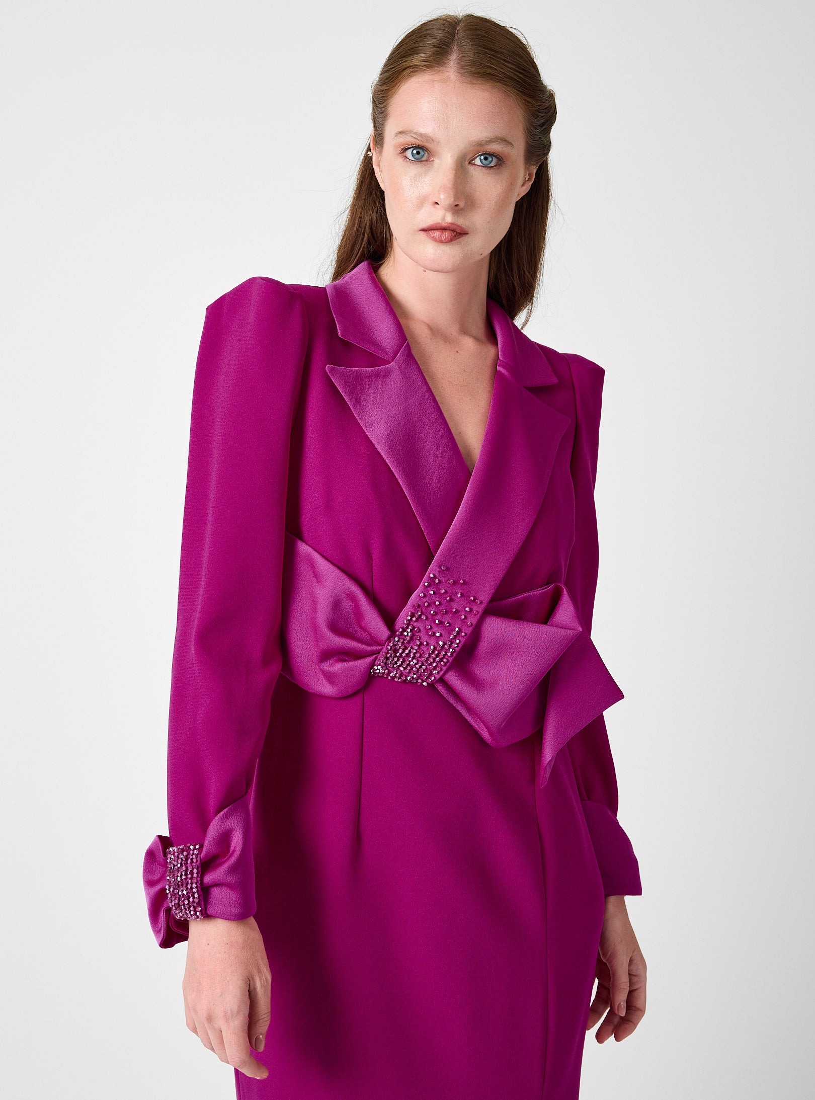 Magenta Embellished Bow Evening Dress – Store WF