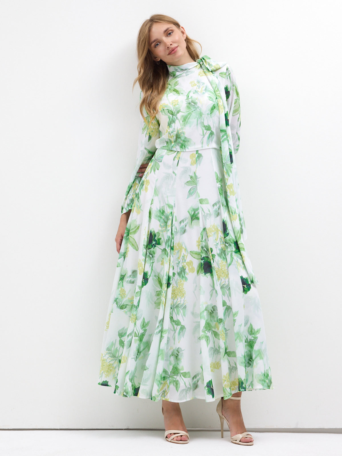 Green Watercolor Bloom Chiffon Maxi Dress – Store WF