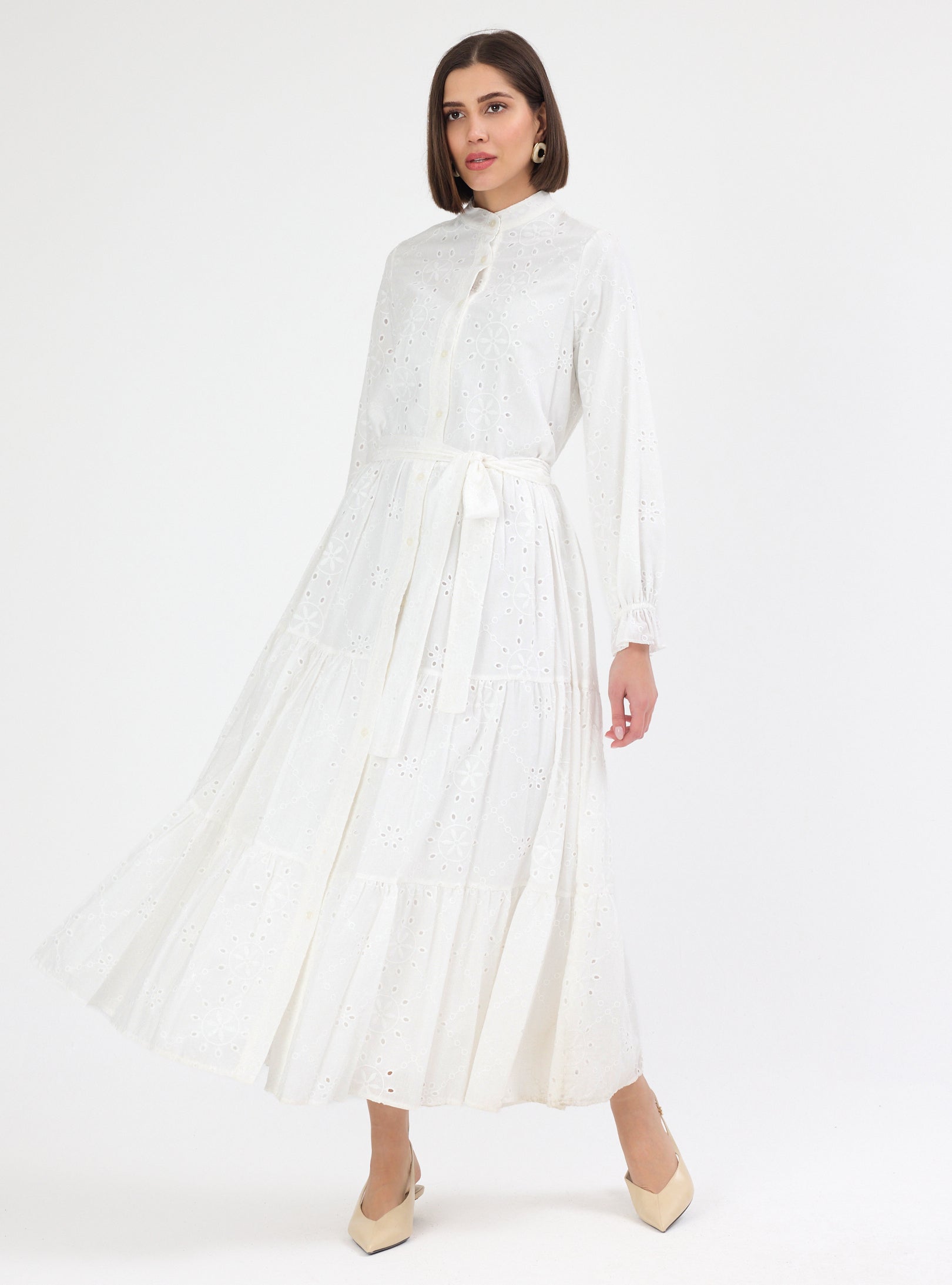 White Embroidered Cotton Maxi Dress | Premium Modest Wear  Store WF