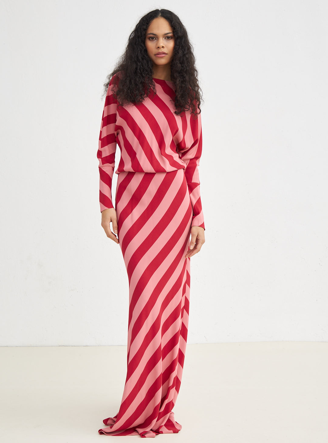 Red Pink Striped Viscose Dress Store WF red-pink-striped-viscose-dress-store-wf