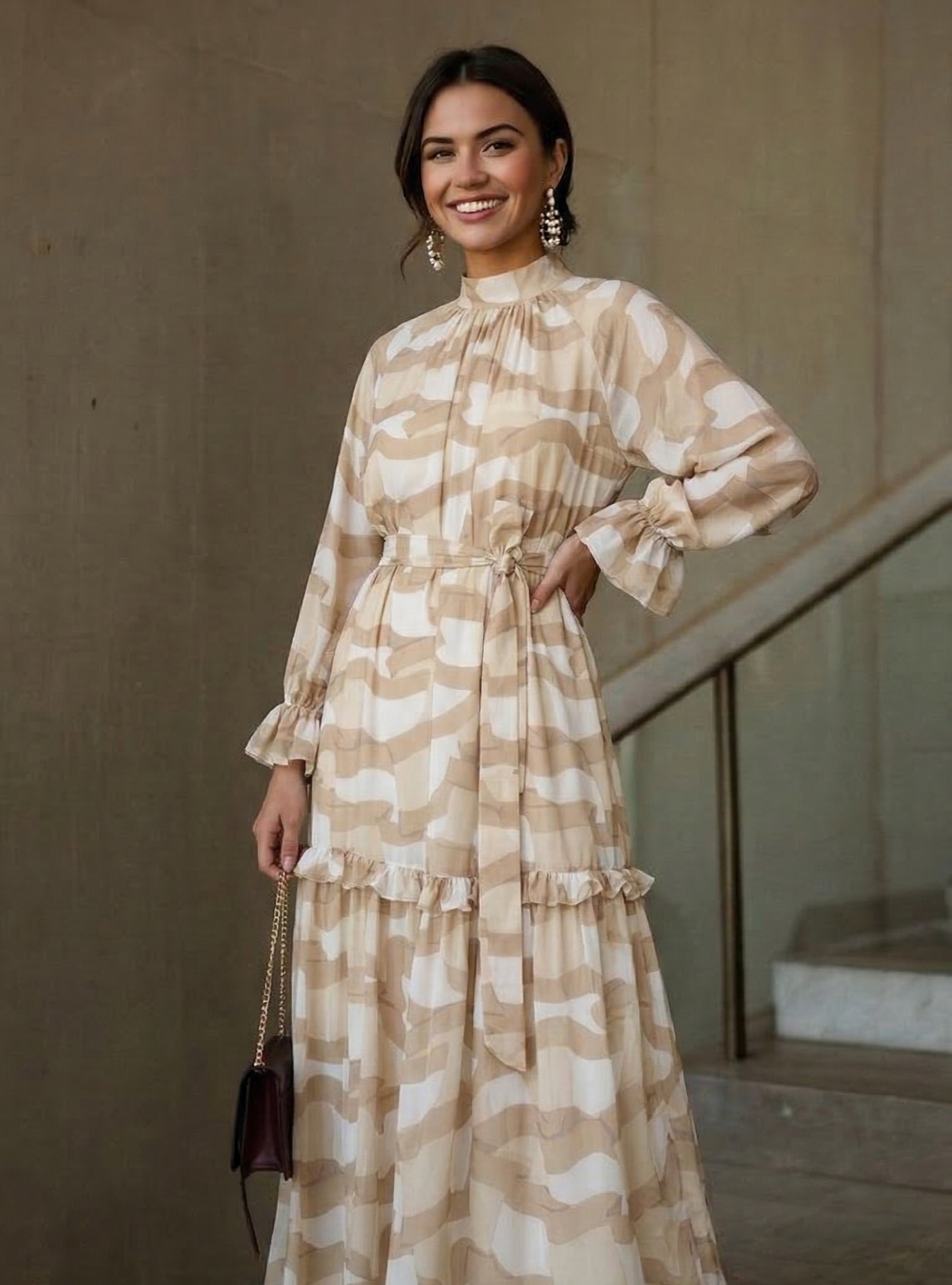 dark beige bishop sleeve dress Cream Printed Maxi Dont miss out on alt clothing Cambri Floral Tiered Dress Select Shoe Size:40