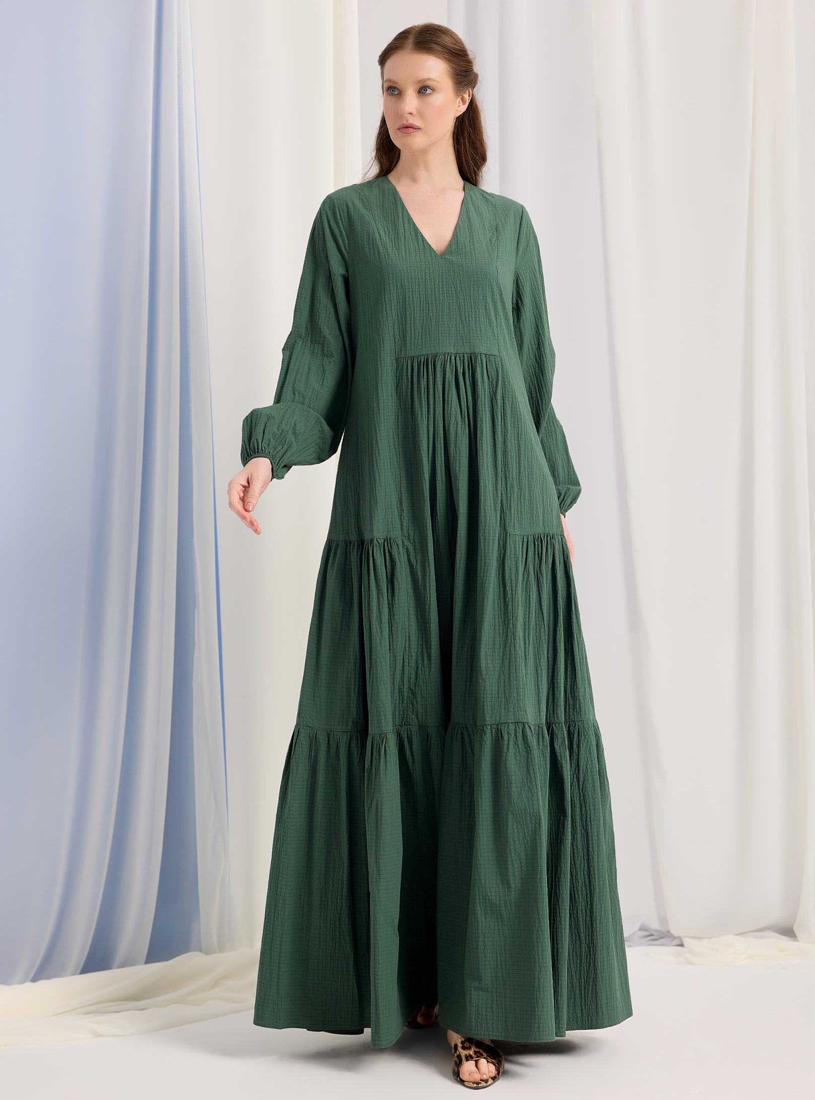 Green Cotton V Neck Maxi Dress Store WF Green Cotton V Neck Maxi Dress Store WF