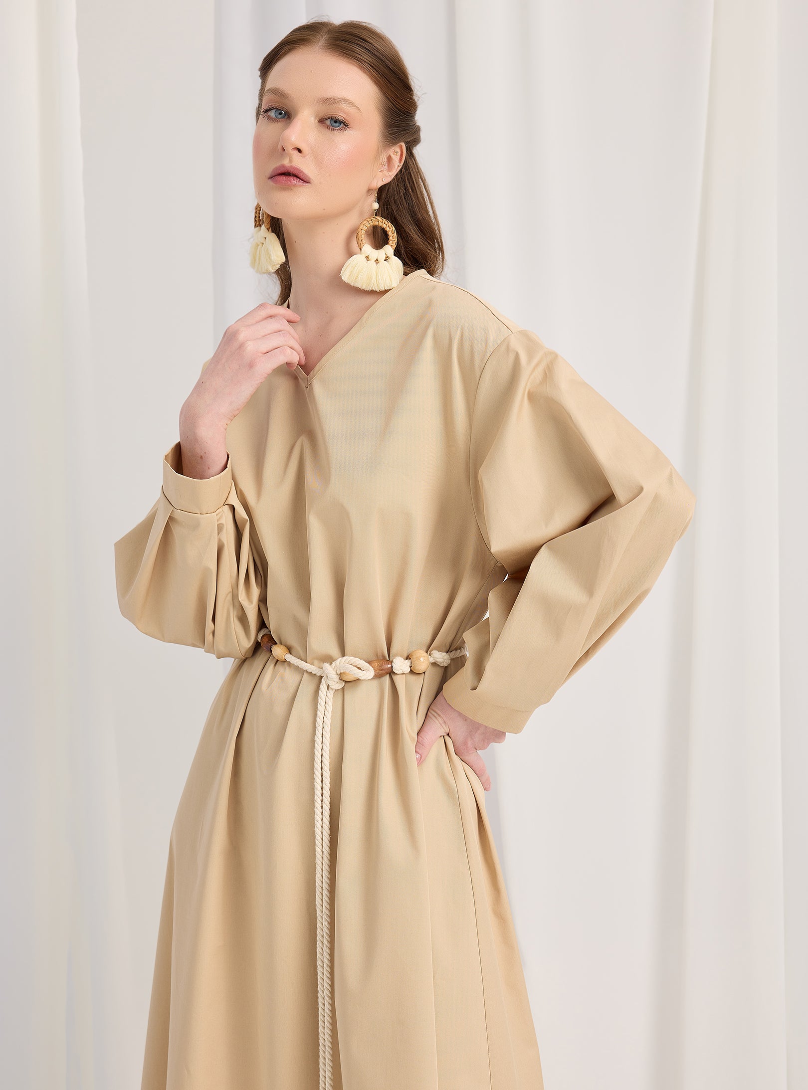 100% Cotton Poplin Belted Dress Store WF 100% Cotton Poplin Belted Dress Store WF
