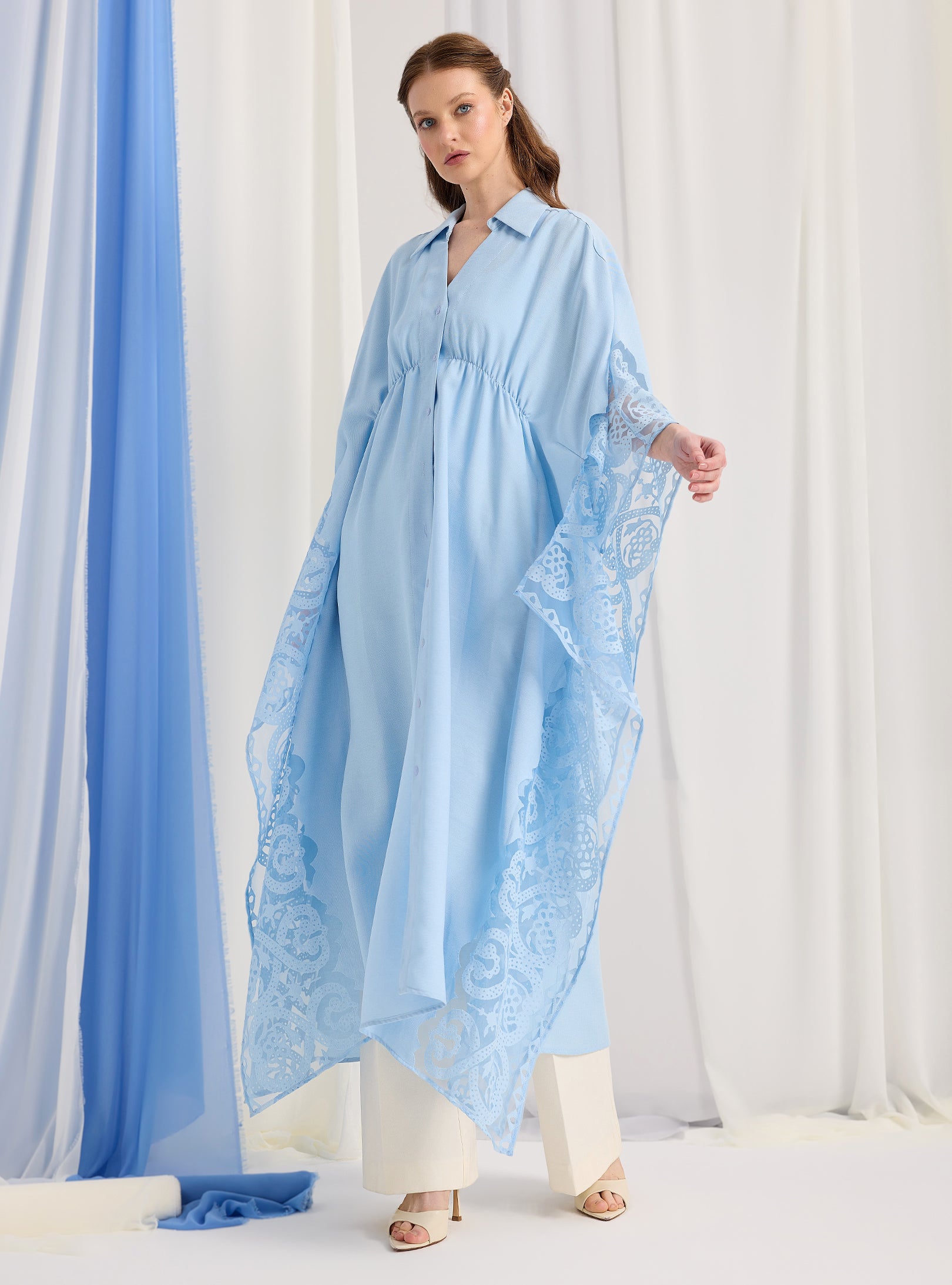 Baby Blue Lace Shirt Kaftan Dress – Store WF