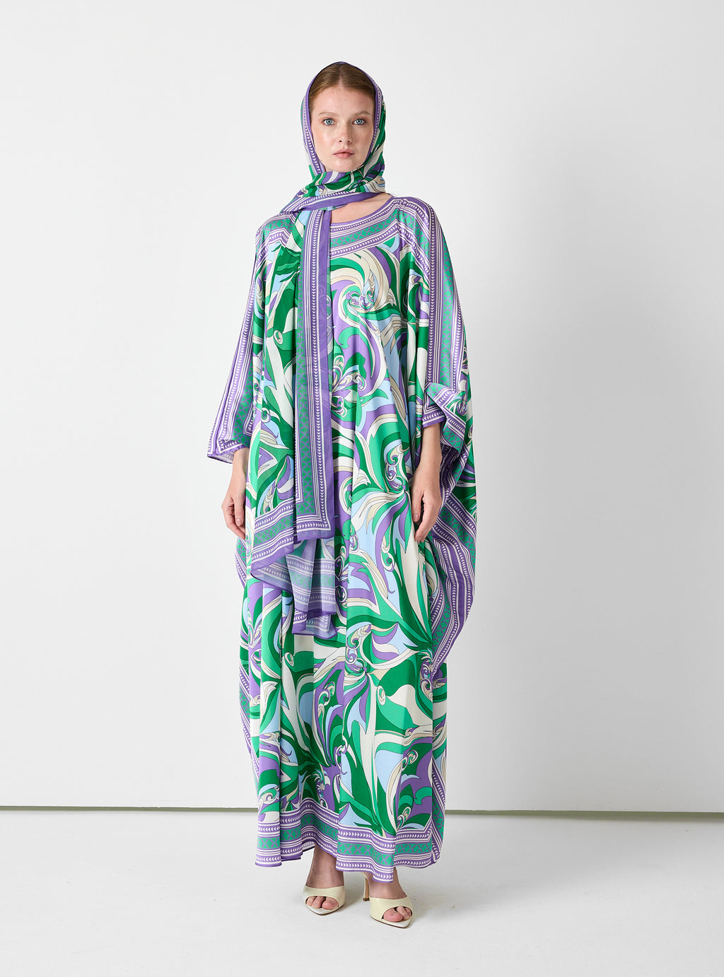Multi Colour Printed Kaftan with Scarf Set - Store WF