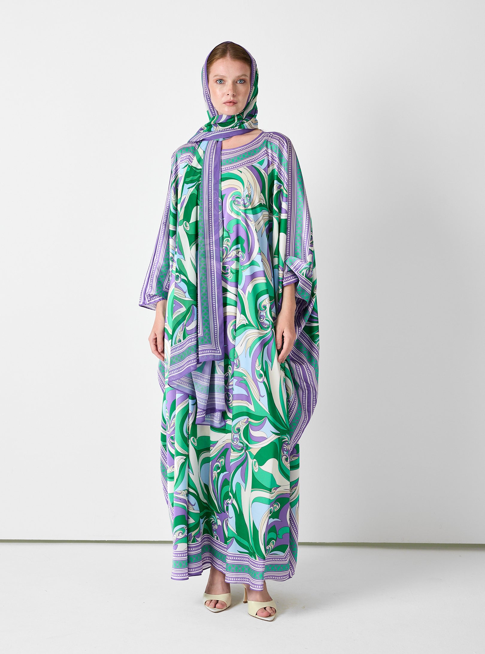 Multi Colour Printed Kaftan with Scarf Set - Store WF