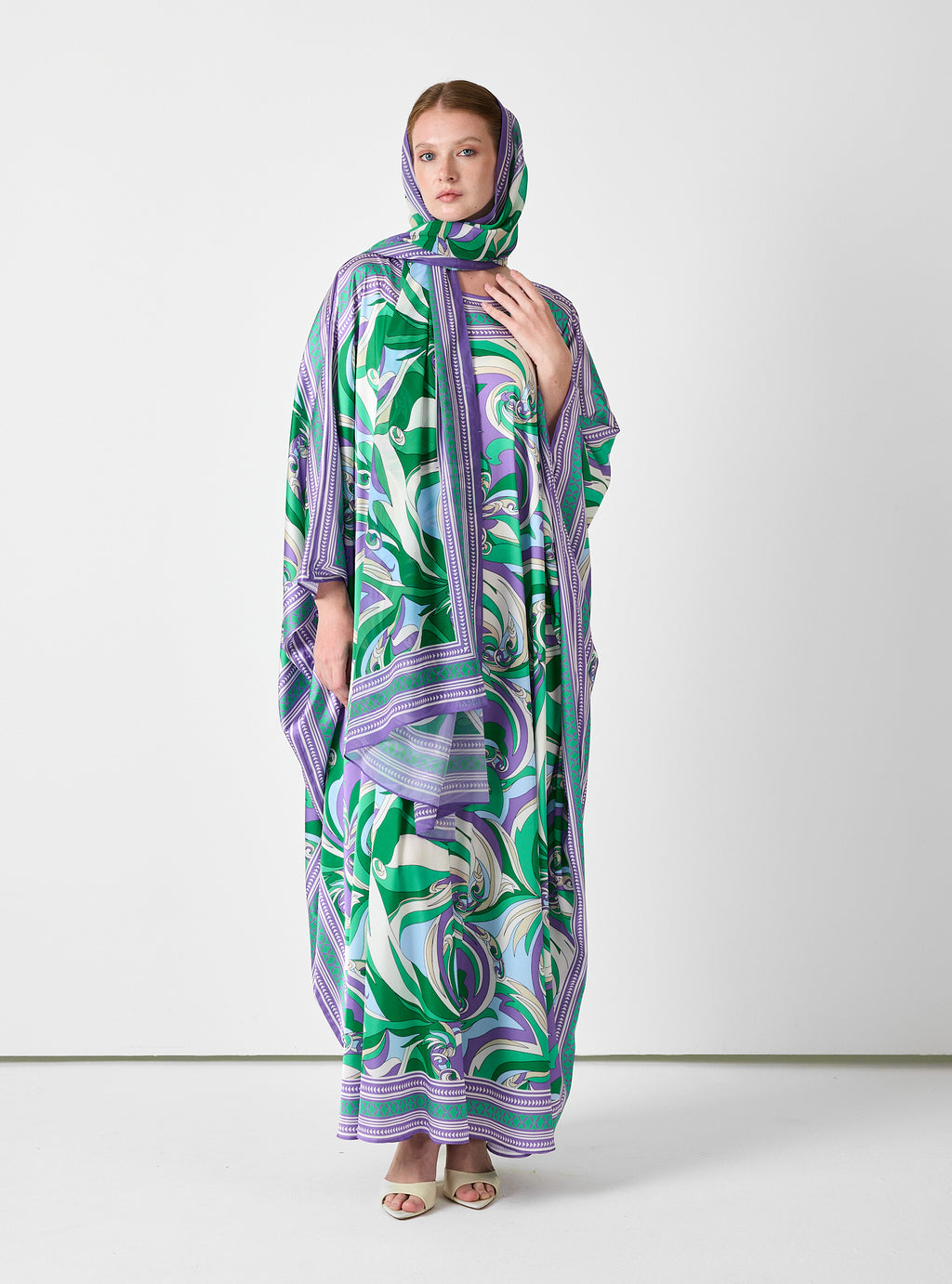 Multi Colour Printed Kaftan with Scarf Set - Store WF