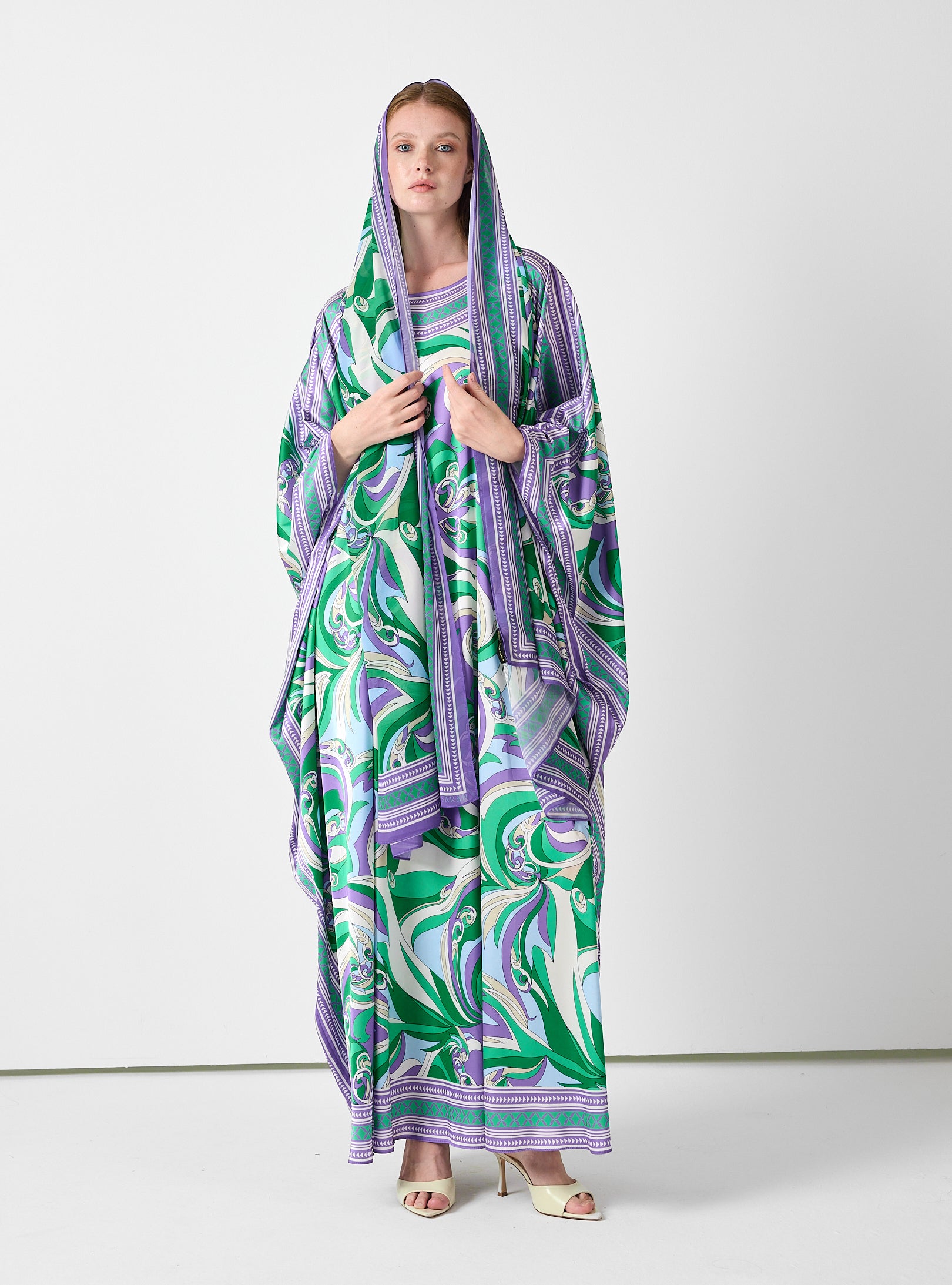 Multi Colour Printed Kaftan with Scarf Set - Store WF