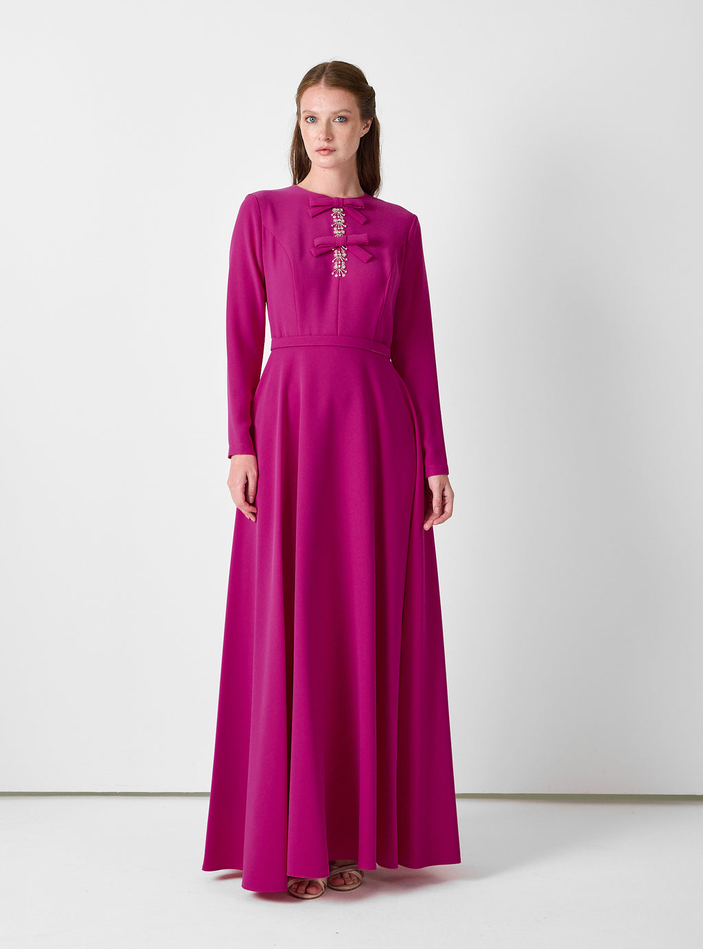 Fuchsia Maxi Dress with Bow & Jewel Detail - Store WF