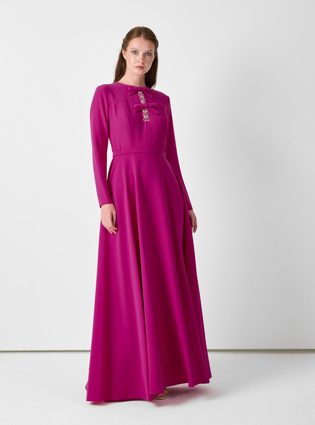 Fuchsia Maxi Dress with Bow & Jewel Detail - Store WF