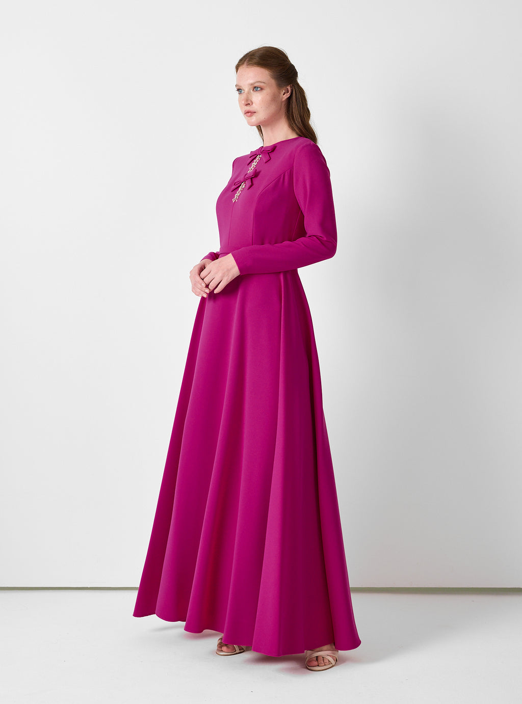 Fuchsia Maxi Dress with Bow & Jewel Detail - Store WF