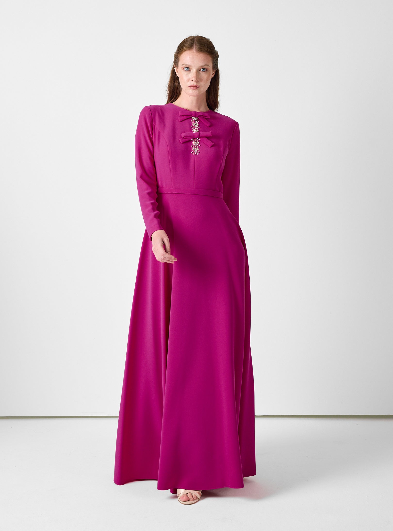 Fuchsia Maxi Dress with Bow & Jewel Detail - Store WF