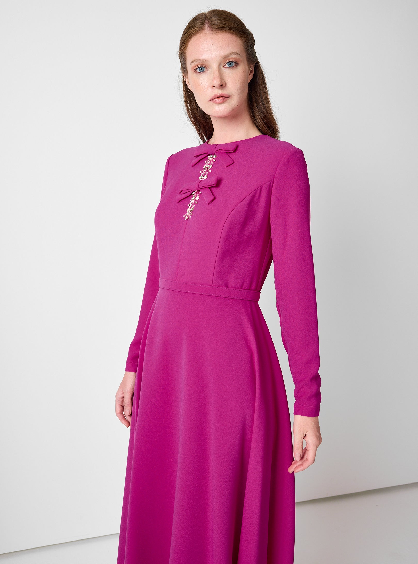 Fuchsia Maxi Dress with Bow & Jewel Detail - Store WF
