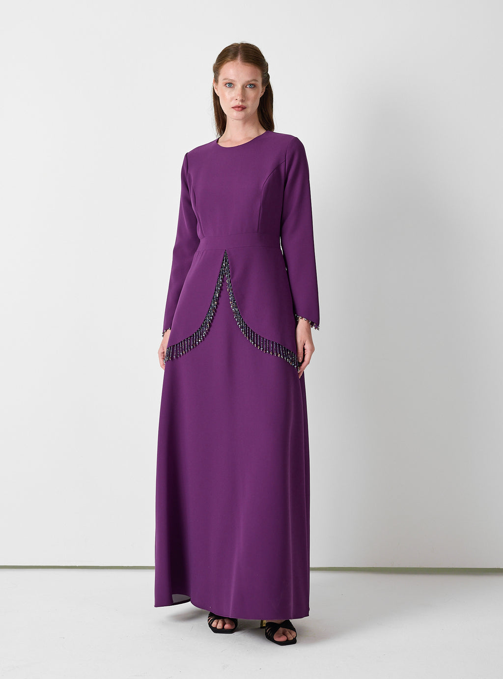 Purple Embellished Maxi Dress with Draped Overlay - Store WF