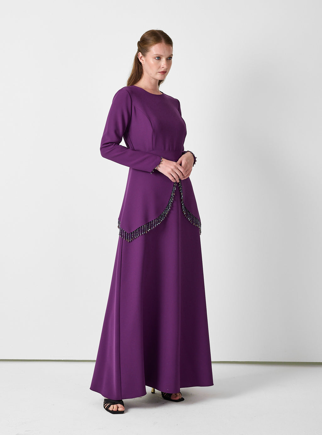 Purple Embellished Maxi Dress with Draped Overlay - Store WF
