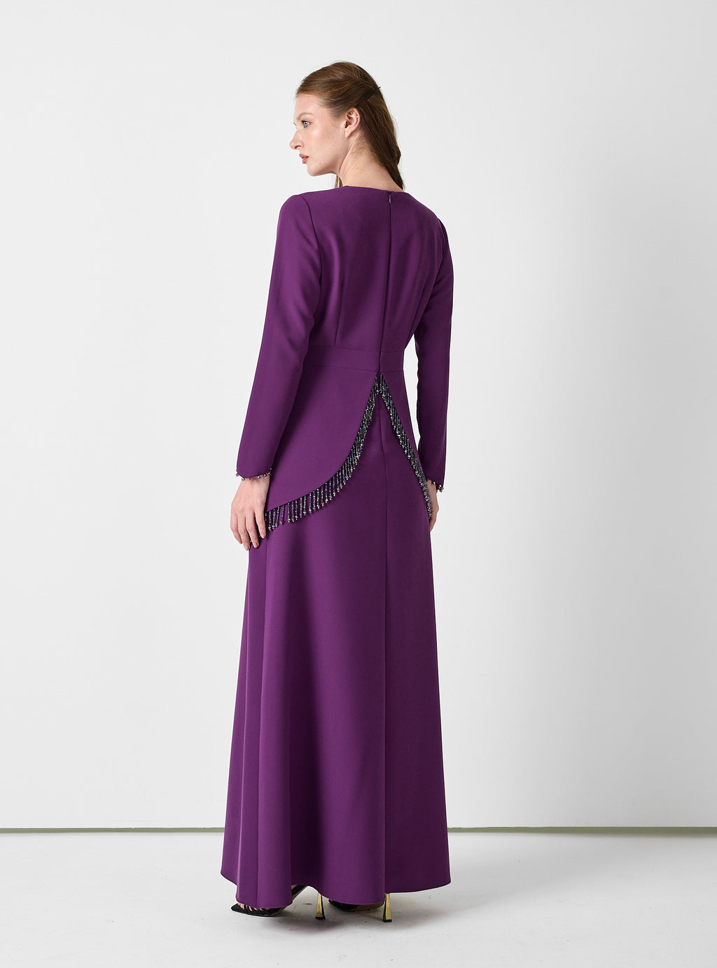 Purple Embellished Maxi Dress with Draped Overlay - Store WF
