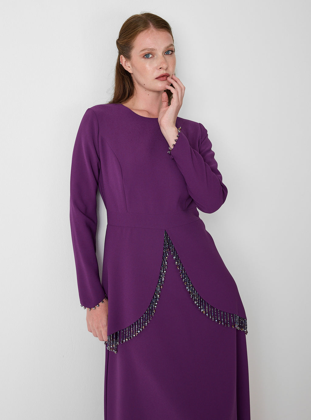 Purple Embellished Maxi Dress with Draped Overlay - Store WF