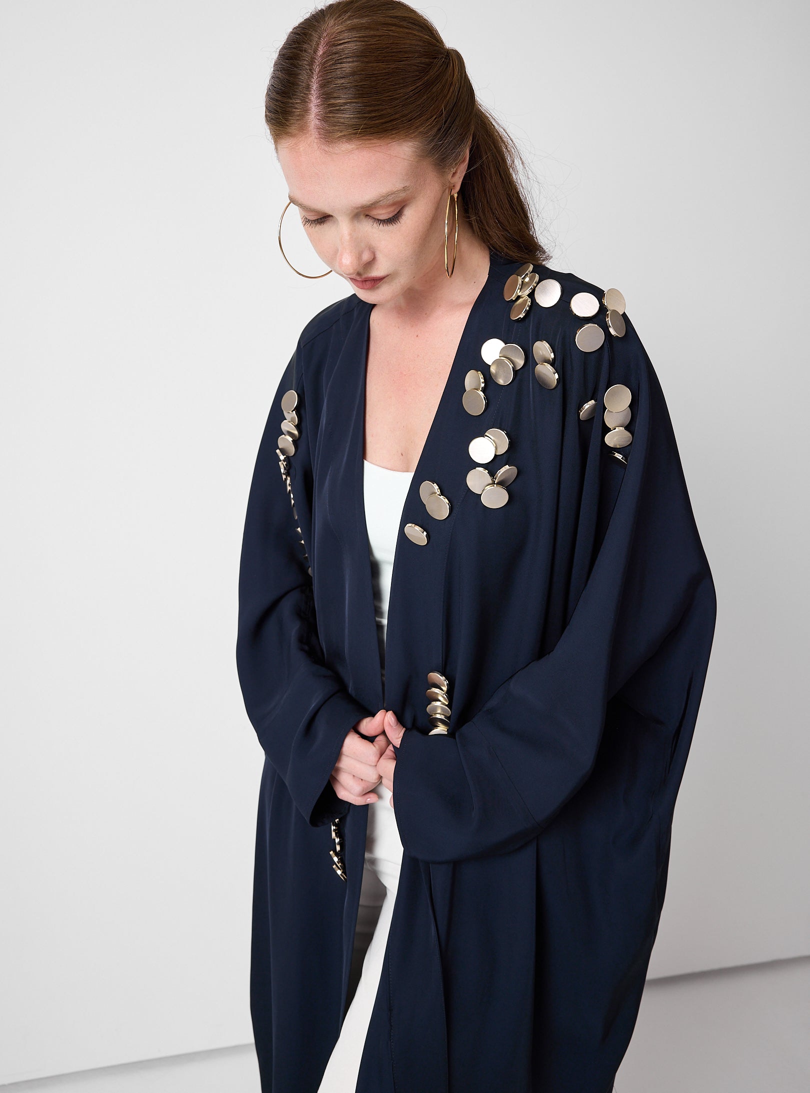 Navy Abaya with Gold Button