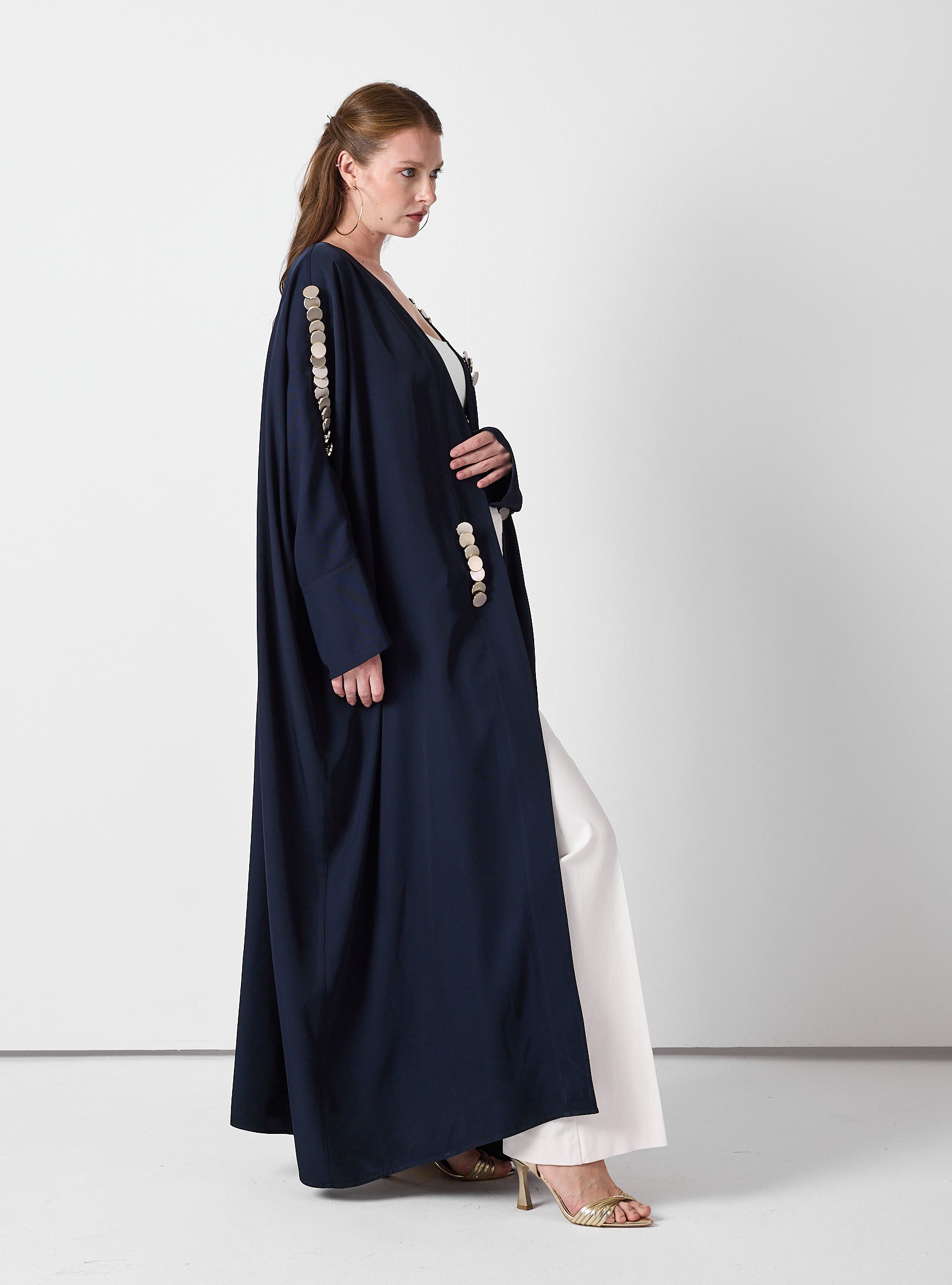 Navy Abaya with Gold Button