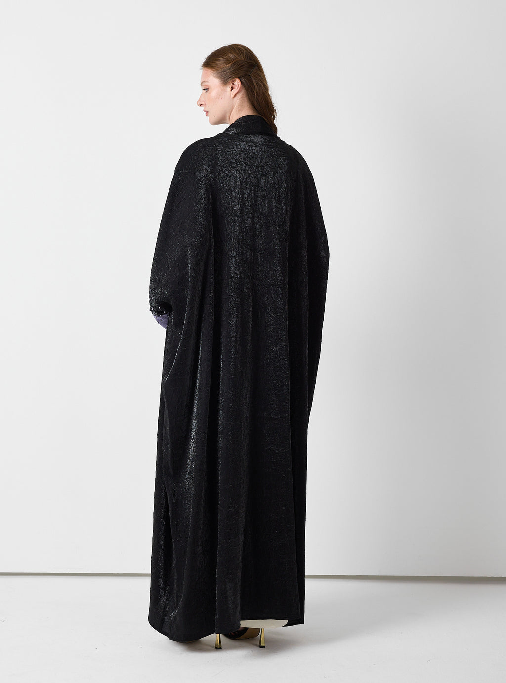 Black Crinkle Abaya with Pearl Detailing & Contrast Cuffs