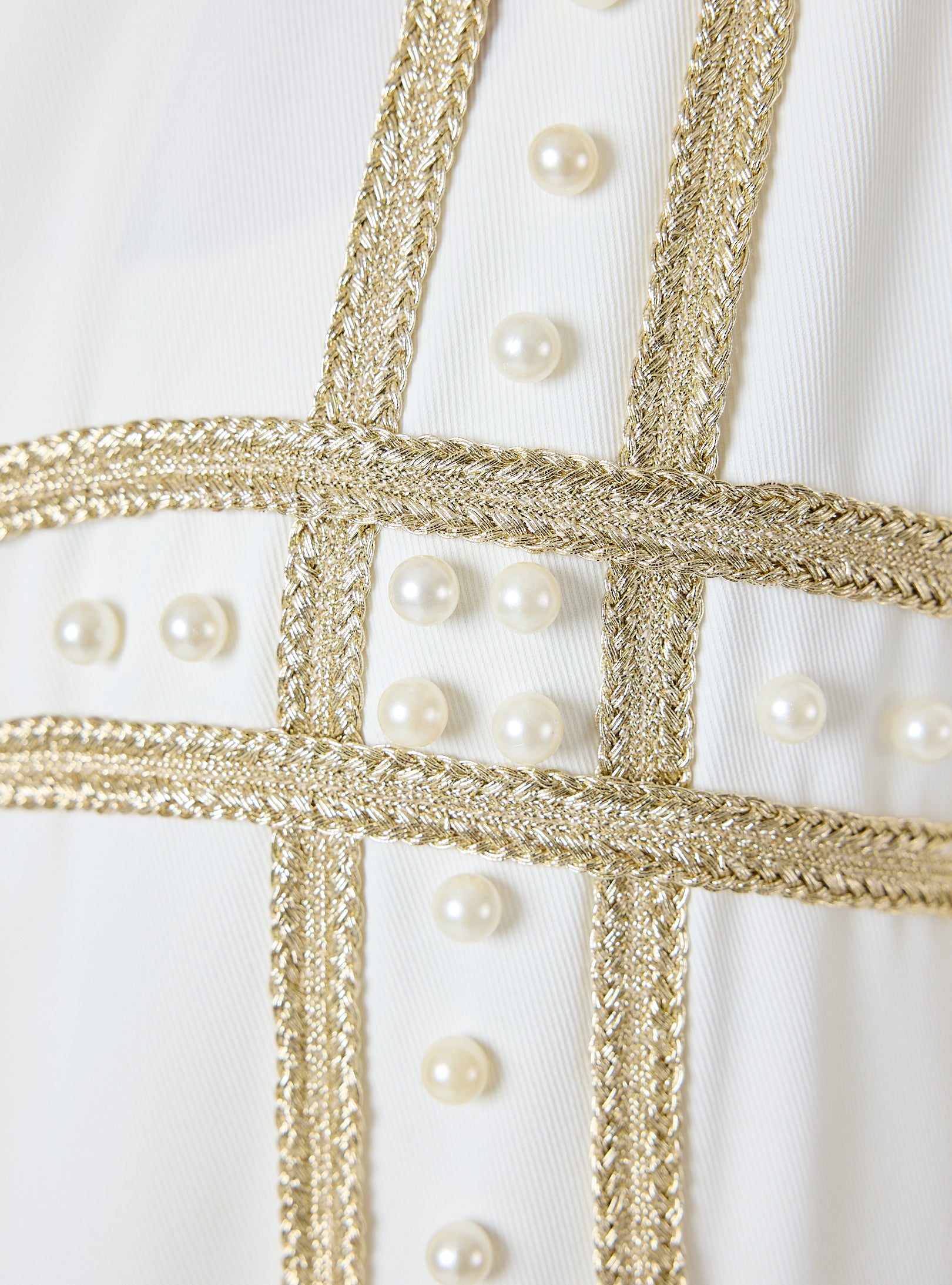 Off-White Abaya with Gold & Pearl Embellishments