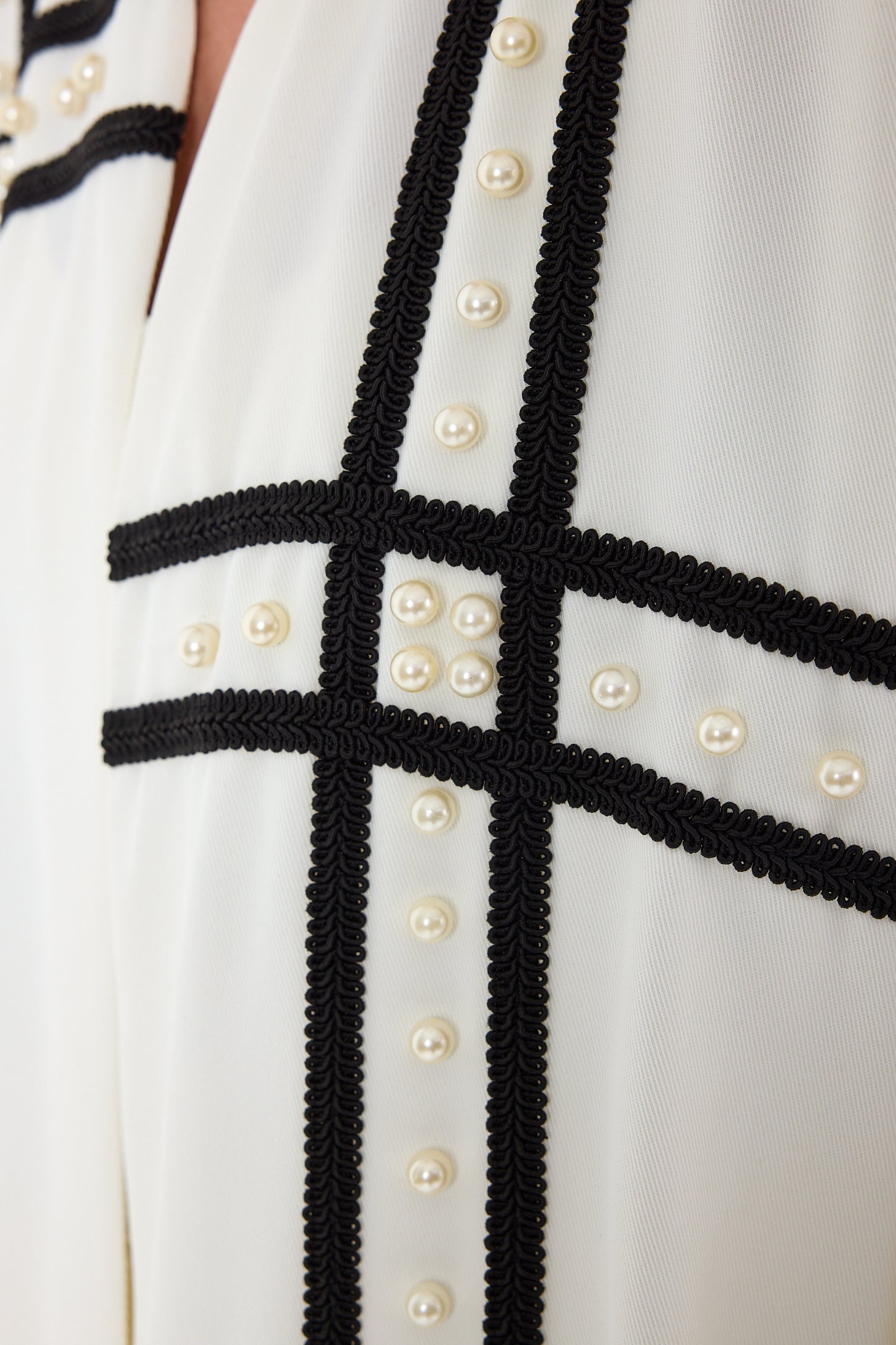 Off-White Abaya with Black Embroidery & Pearl Embellishments