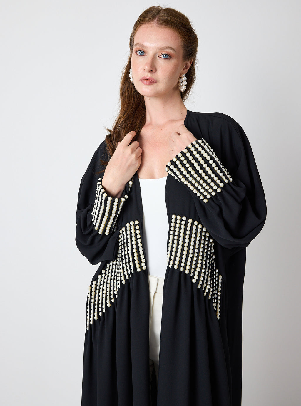 Black Abaya with Pearl Embellishments