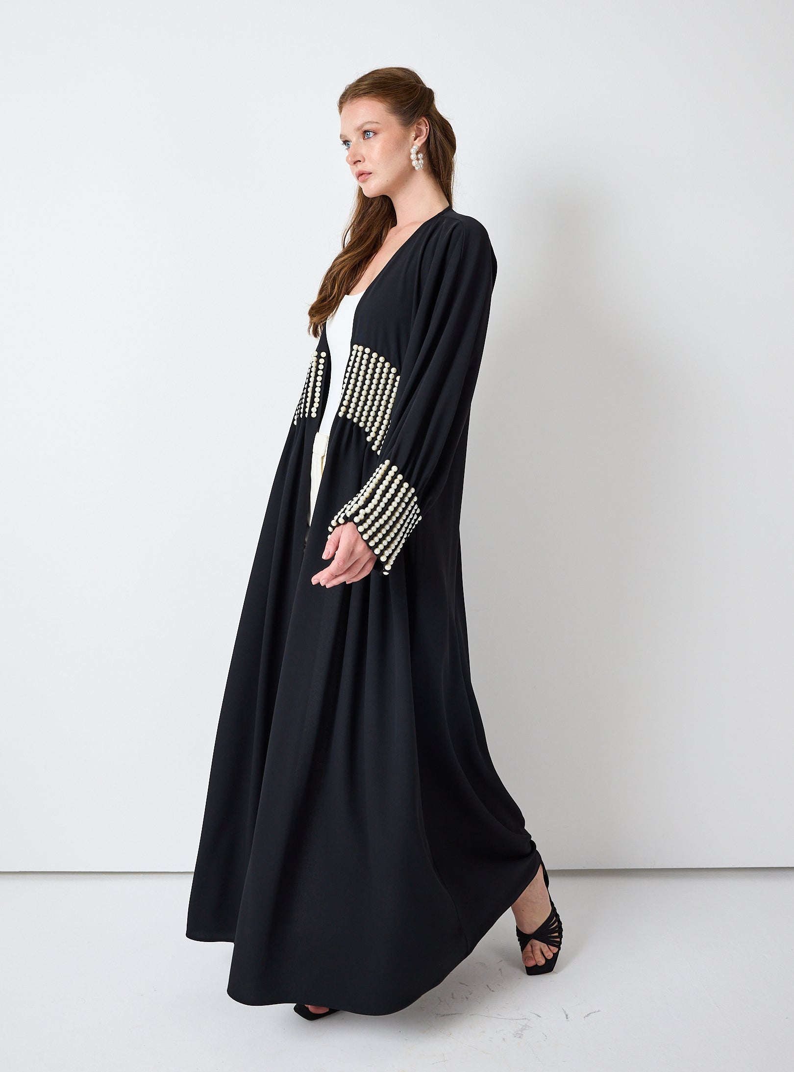 Black Abaya with Pearl Embellishments