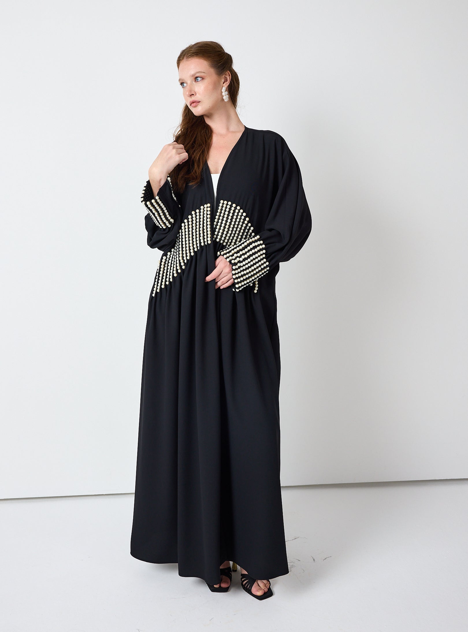 Black Abaya with Pearl Embellishments