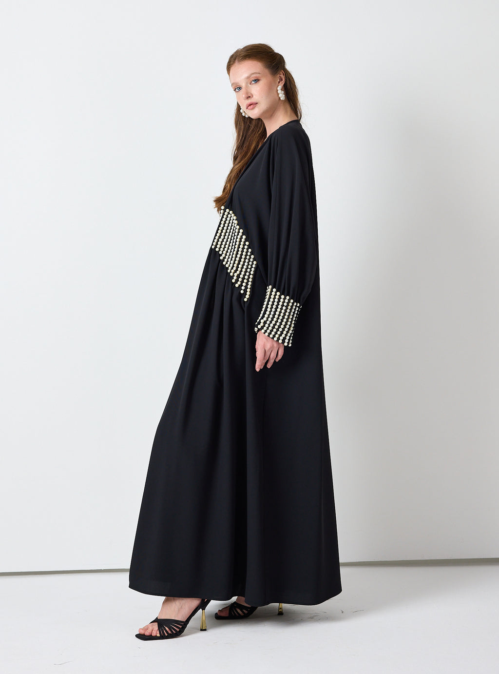 Black Abaya with Pearl Embellishments