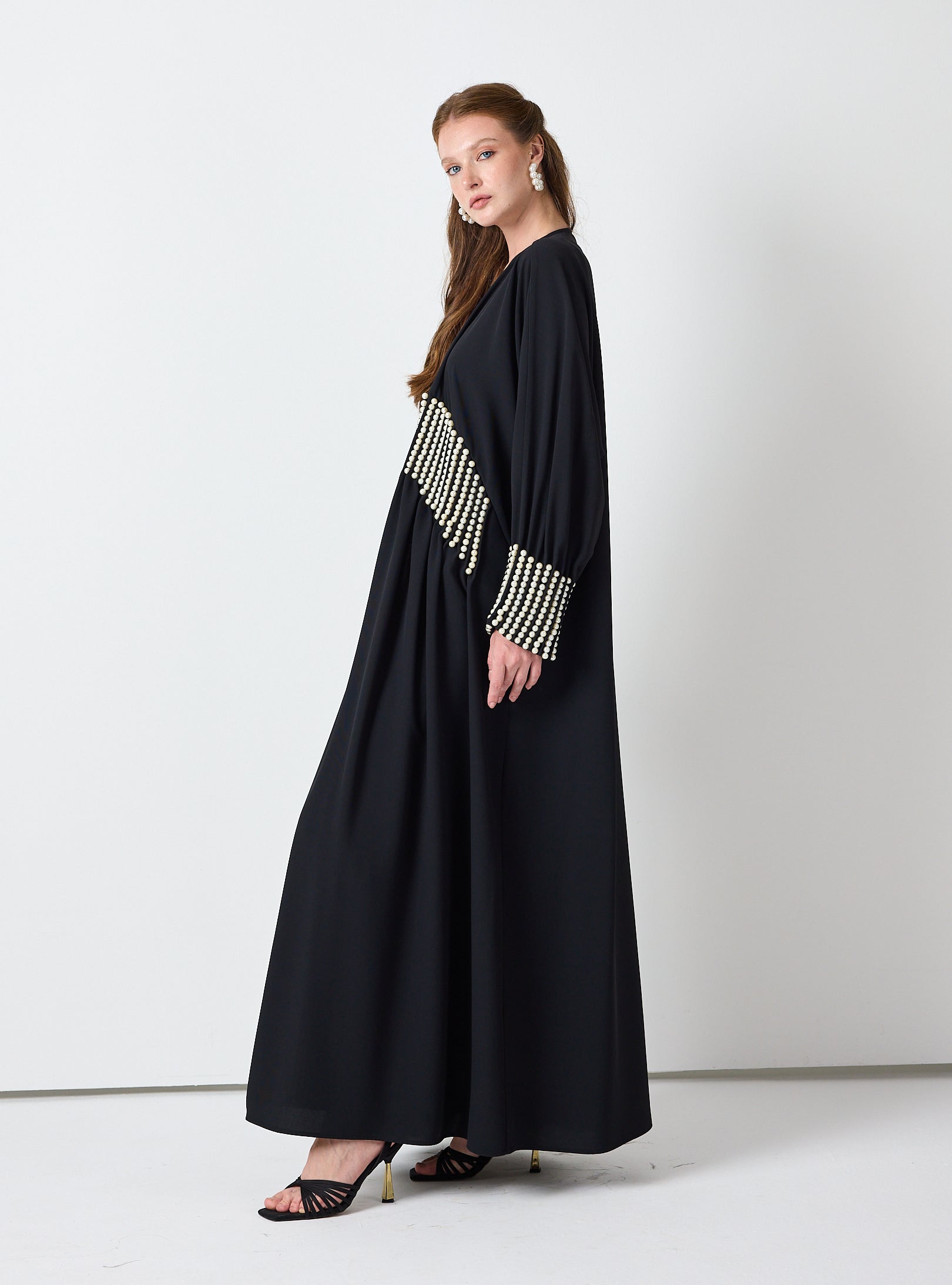 Black Abaya with Pearl Embellishments