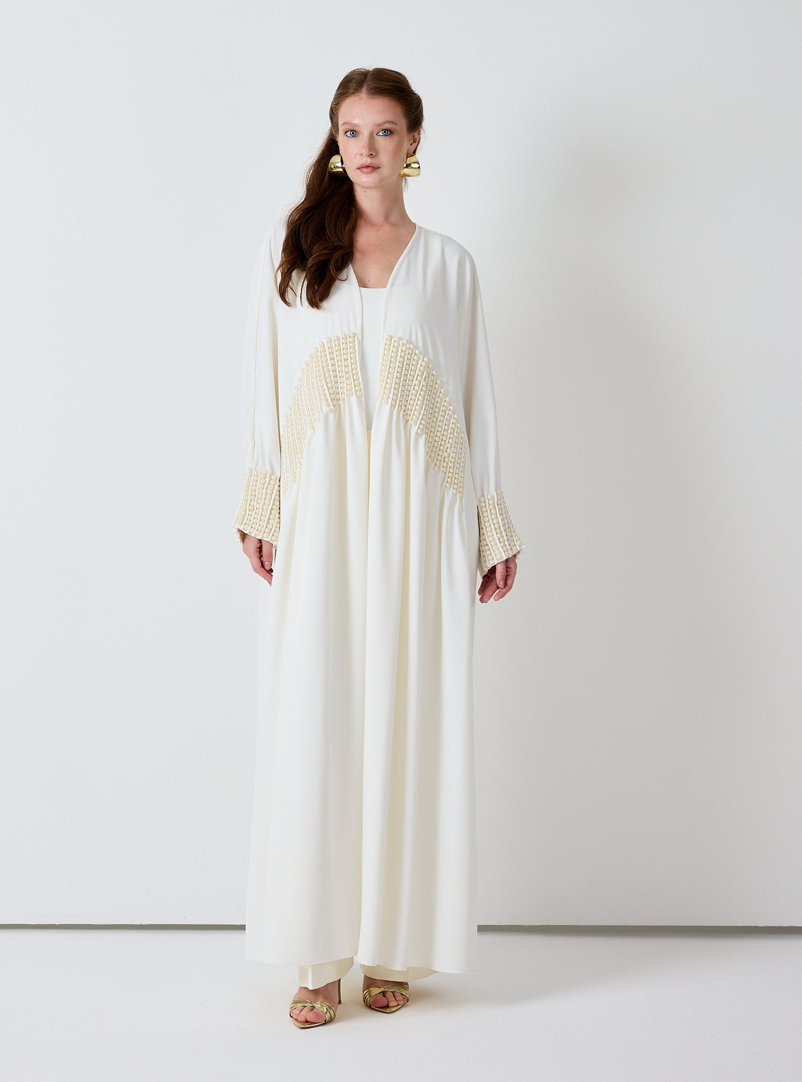 Off White Abaya with Pearl Embellishments
