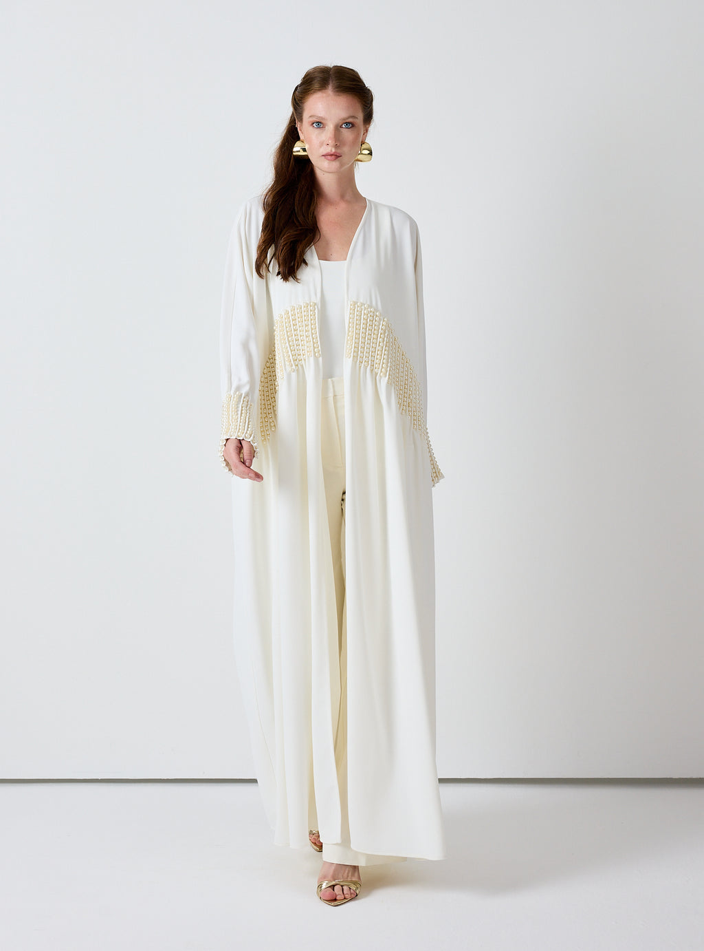 Off White Abaya with Pearl Embellishments