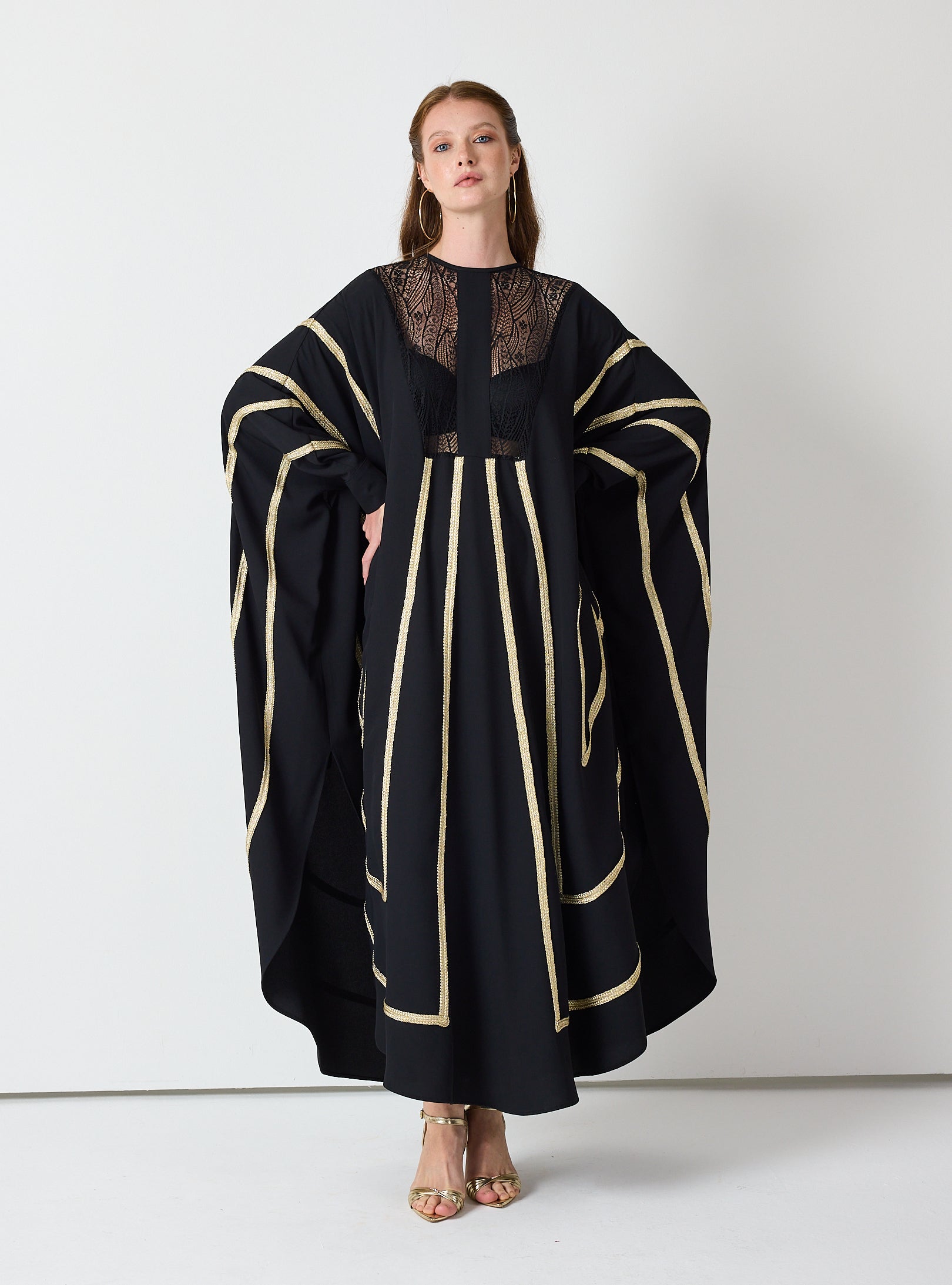 Royal Black Kaftan with Golden Accents