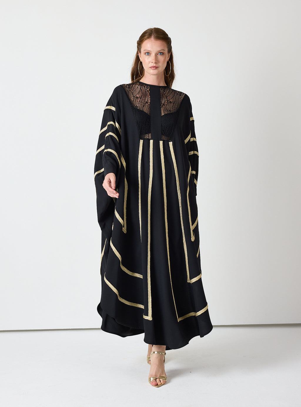 Royal Black Kaftan with Golden Accents