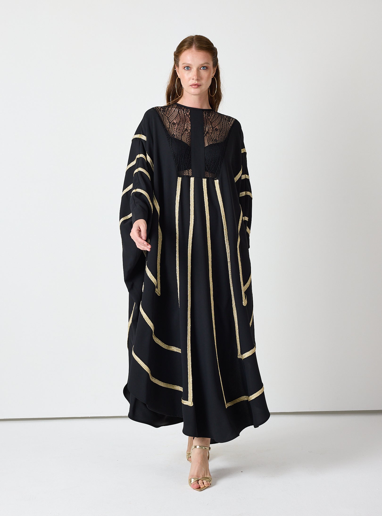 Royal Black Kaftan with Golden Accents