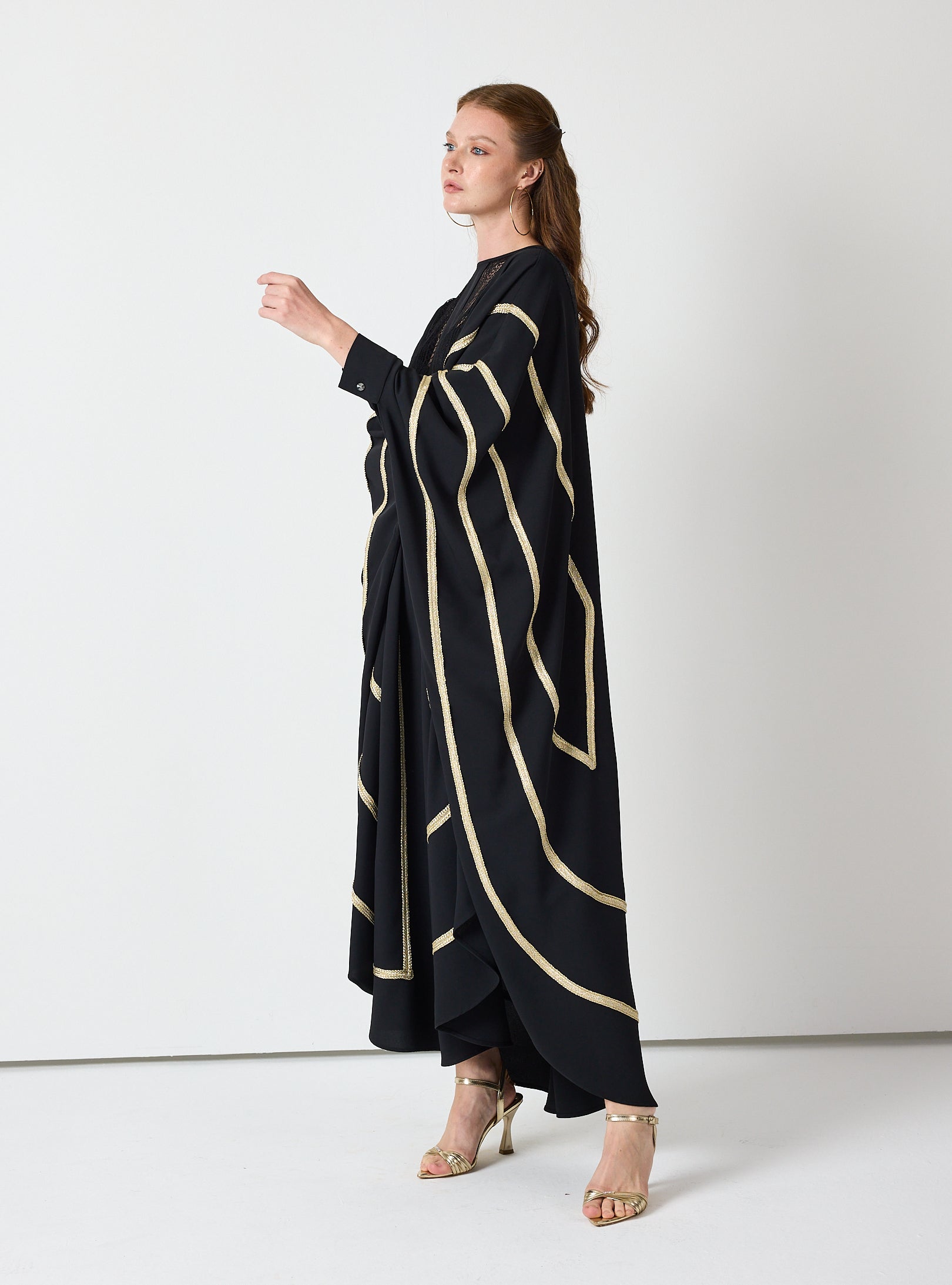 Royal Black Kaftan with Golden Accents
