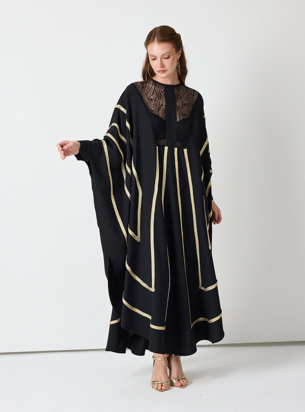 Royal Black Kaftan with Golden Accents