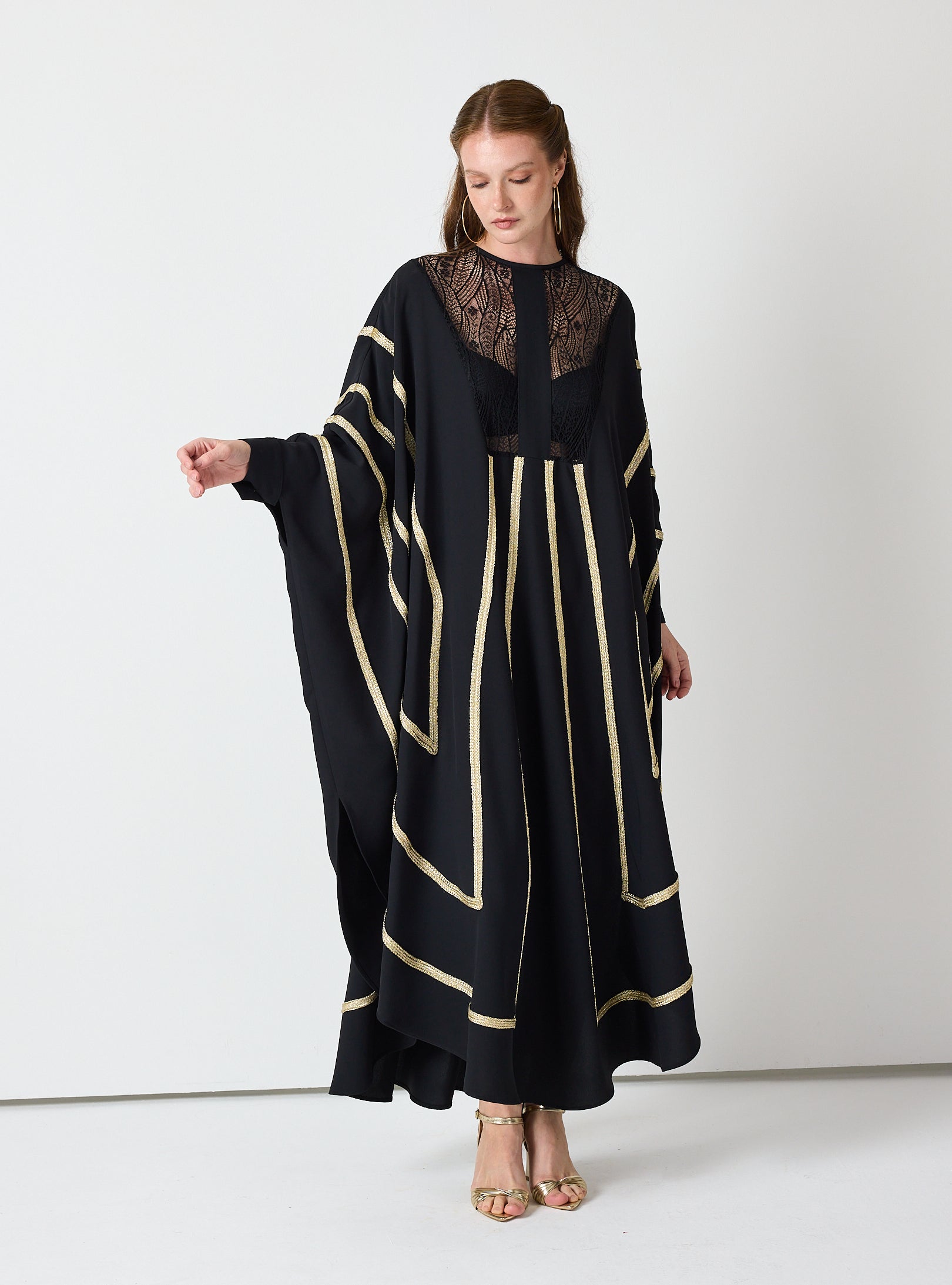 Royal Black Kaftan with Golden Accents