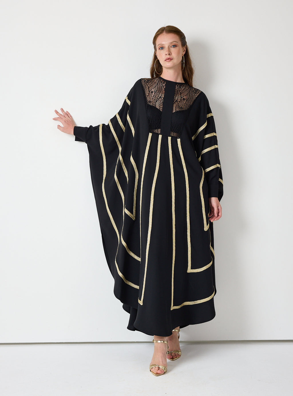 Royal Black Kaftan with Golden Accents