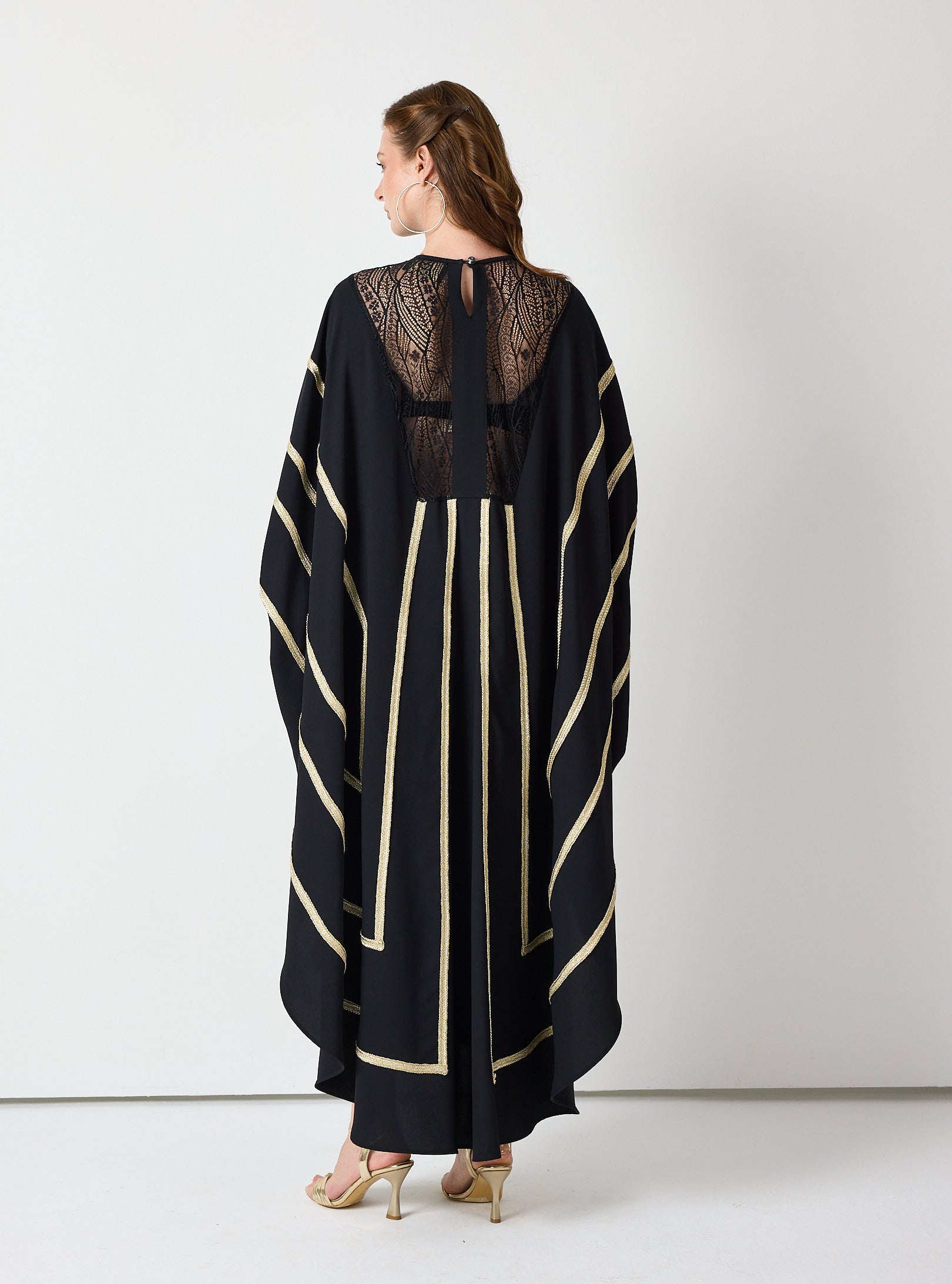 Royal Black Kaftan with Golden Accents