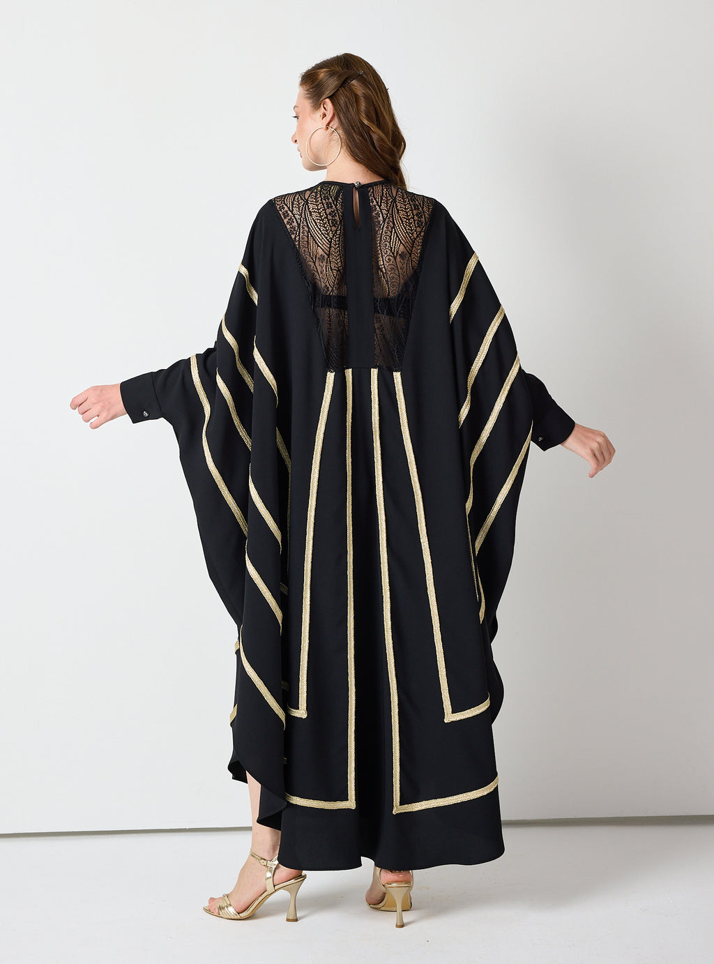 Royal Black Kaftan with Golden Accents