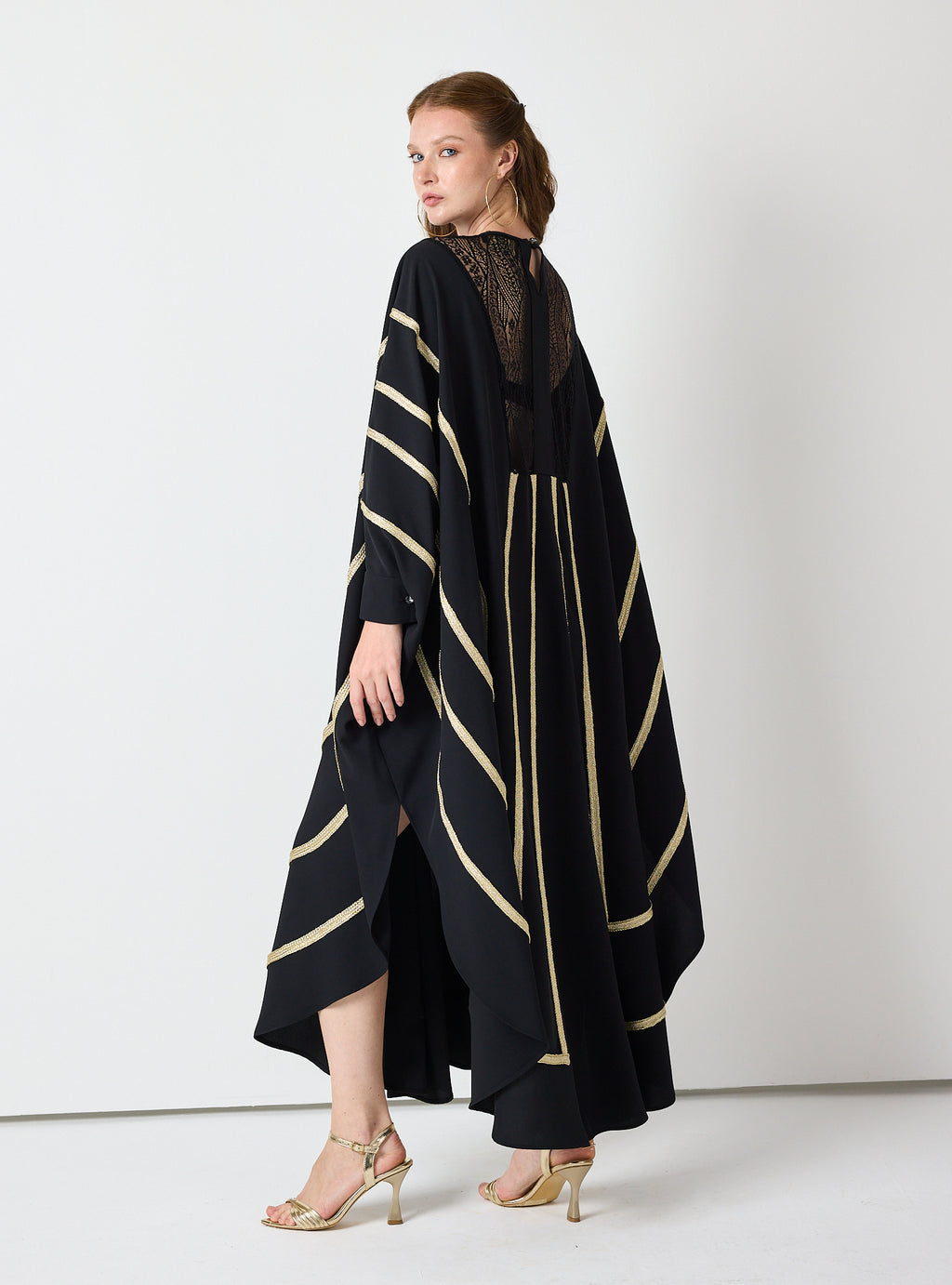 Royal Black Kaftan with Golden Accents