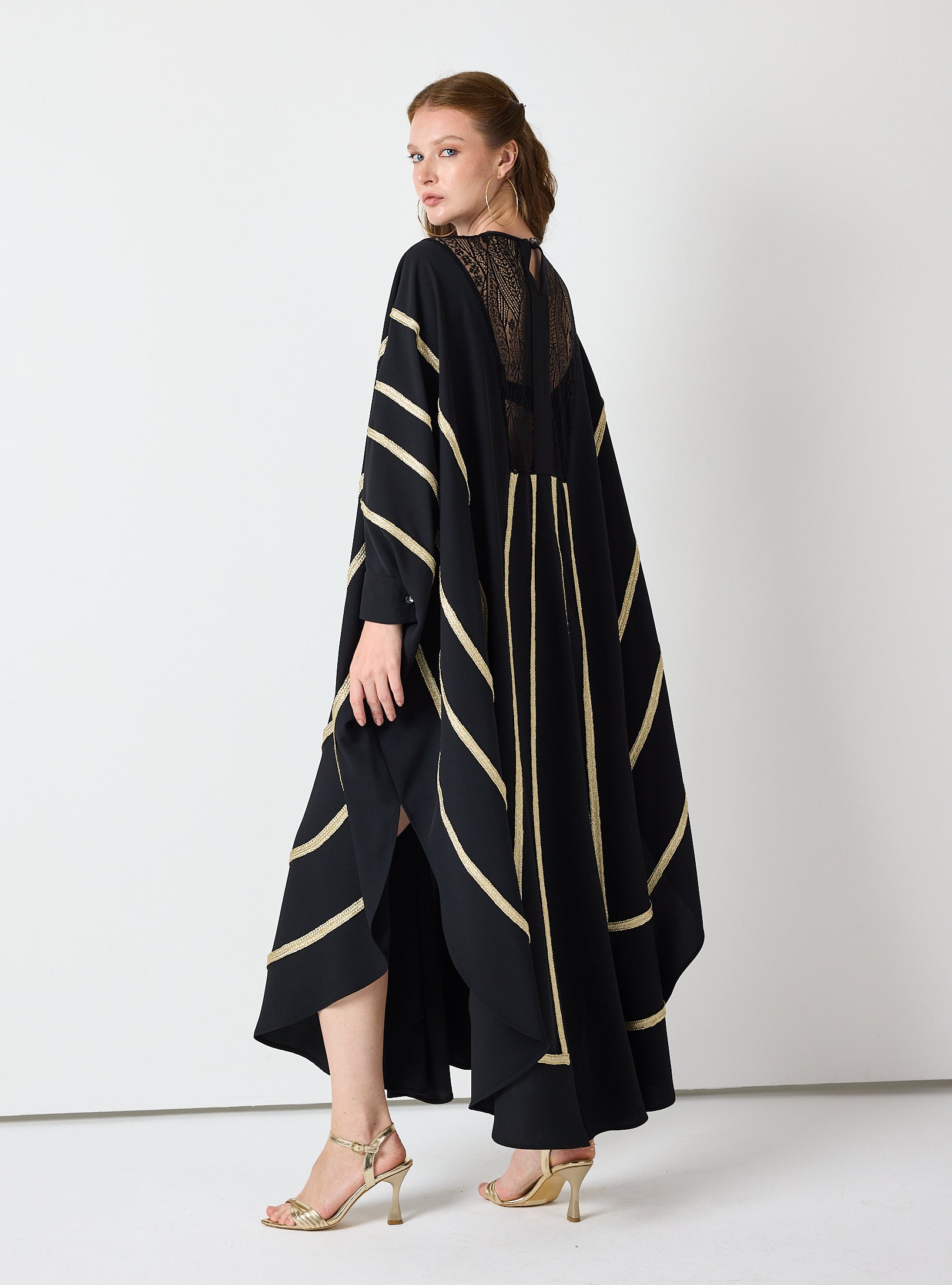 Royal Black Kaftan with Golden Accents