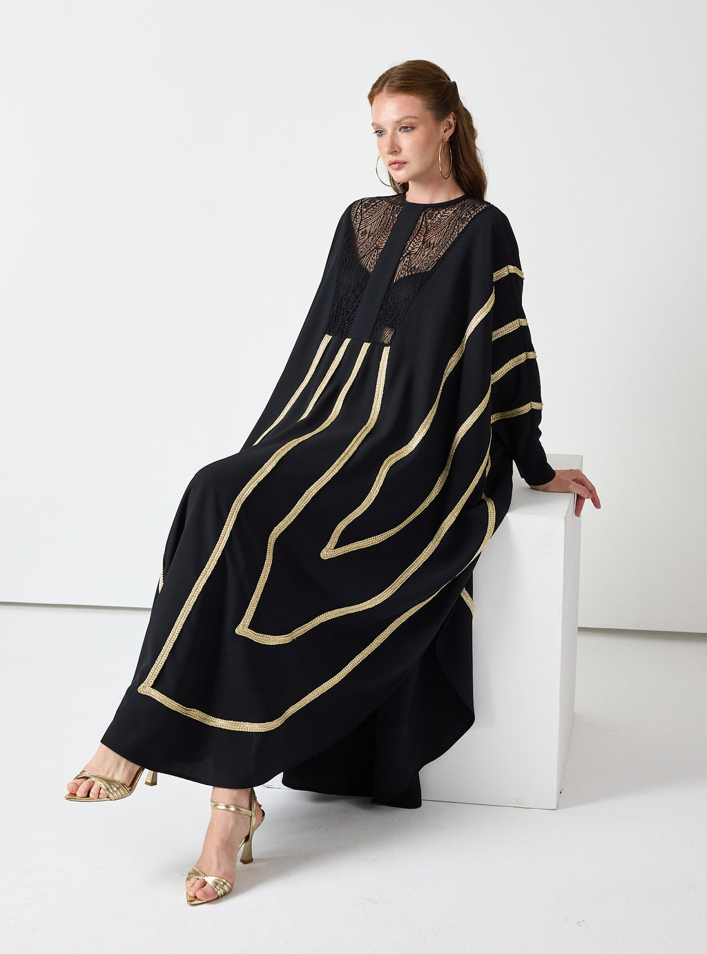 Royal Black Kaftan with Golden Accents