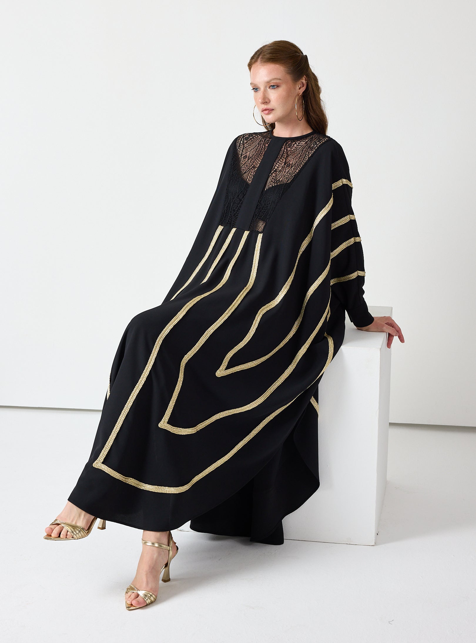Royal Black Kaftan with Golden Accents