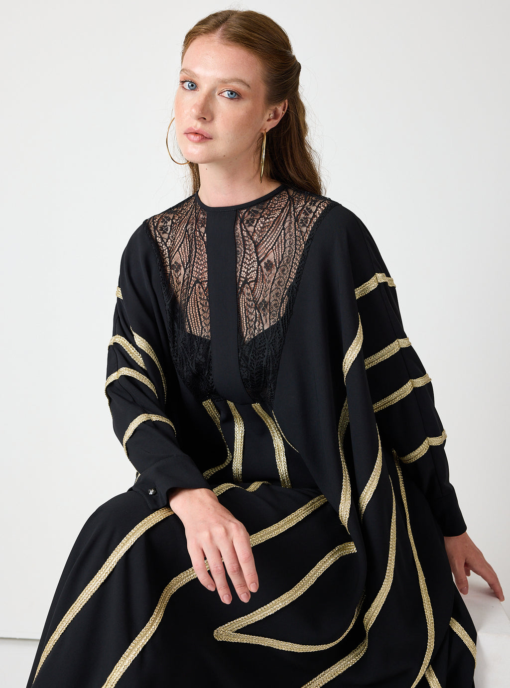 Royal Black Kaftan with Golden Accents
