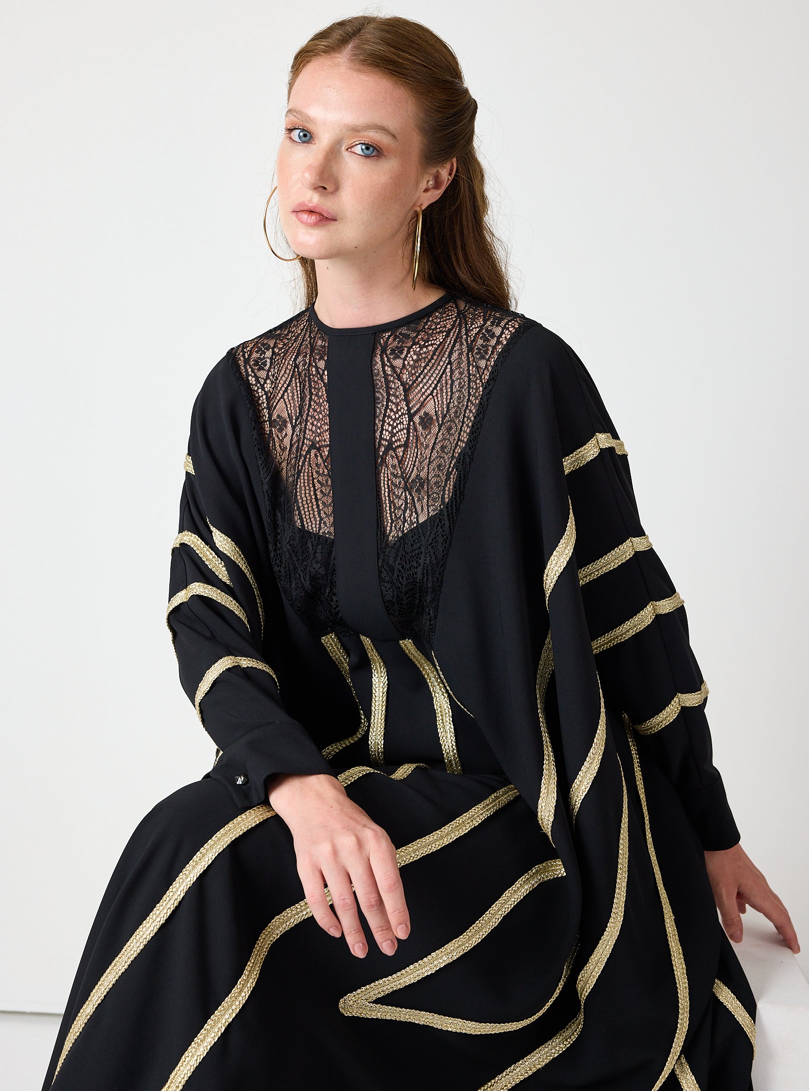 Royal Black Kaftan with Golden Accents