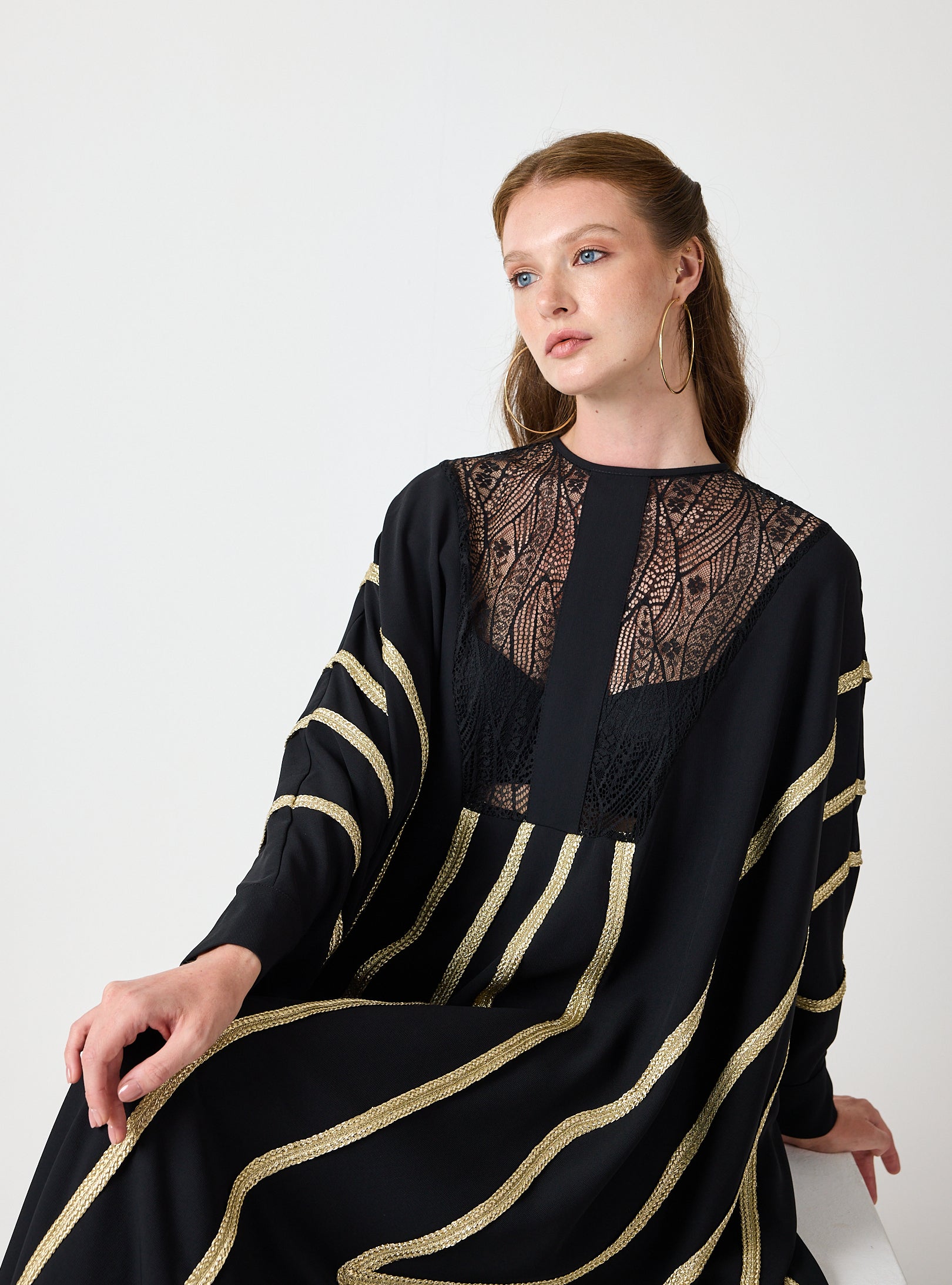 Royal Black Kaftan with Golden Accents