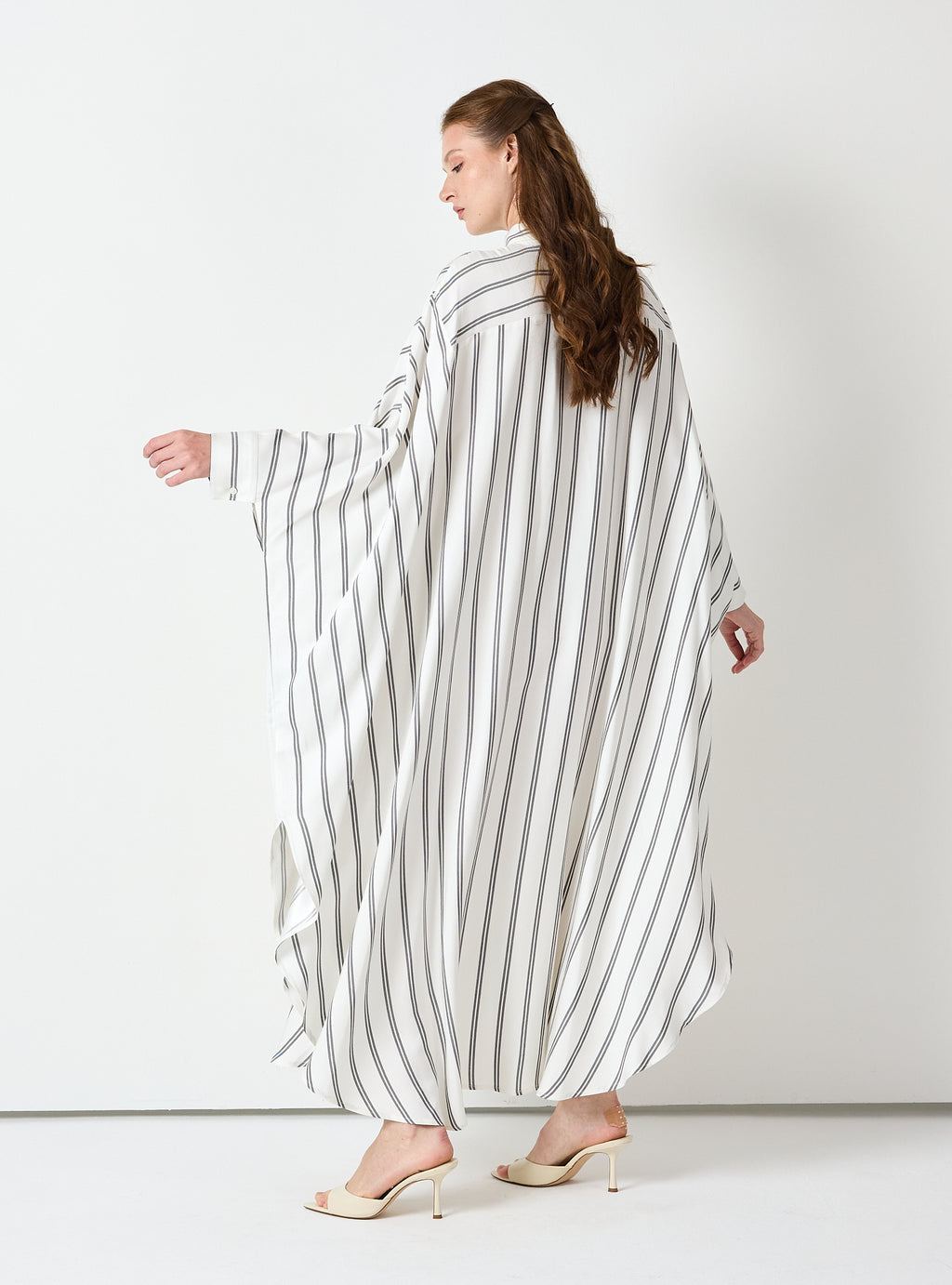 White Striped Maxi Dress with Collar